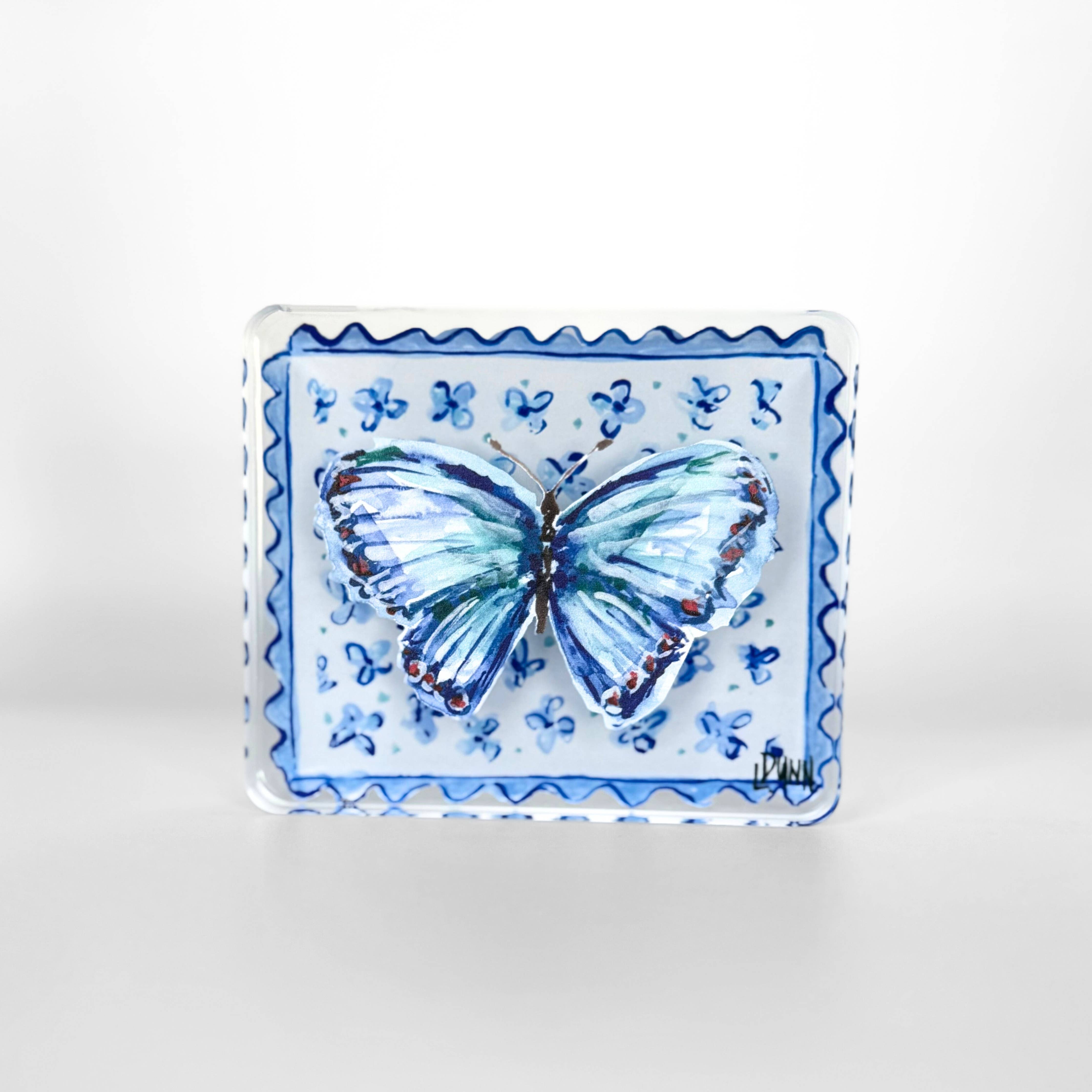 Blue Butterfly on Floral Block - Small - Gabrielle's Biloxi
