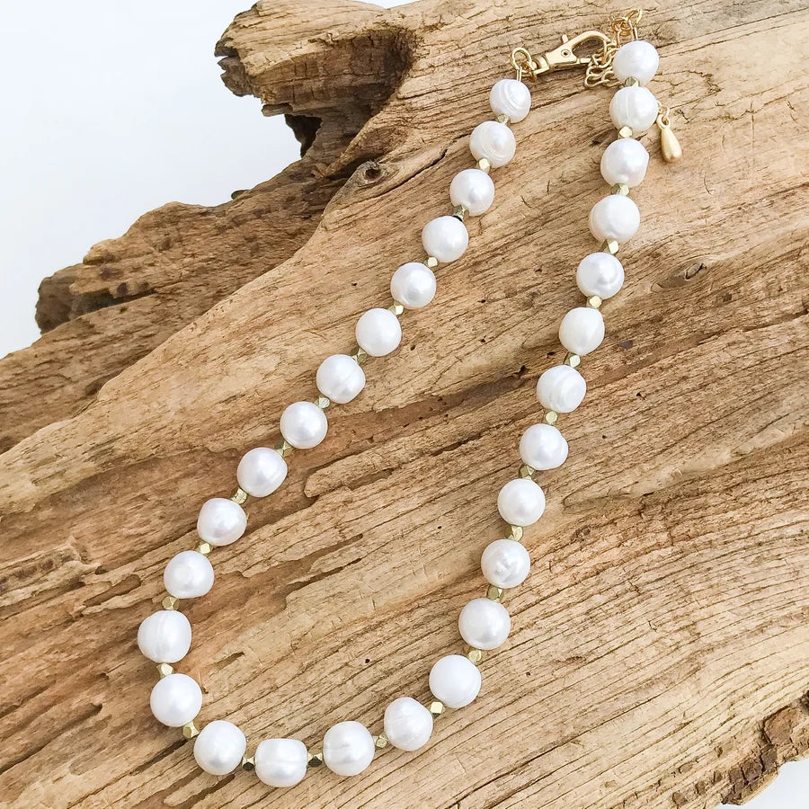 Virtue Potato Pearl Nugget Brass Necklace
