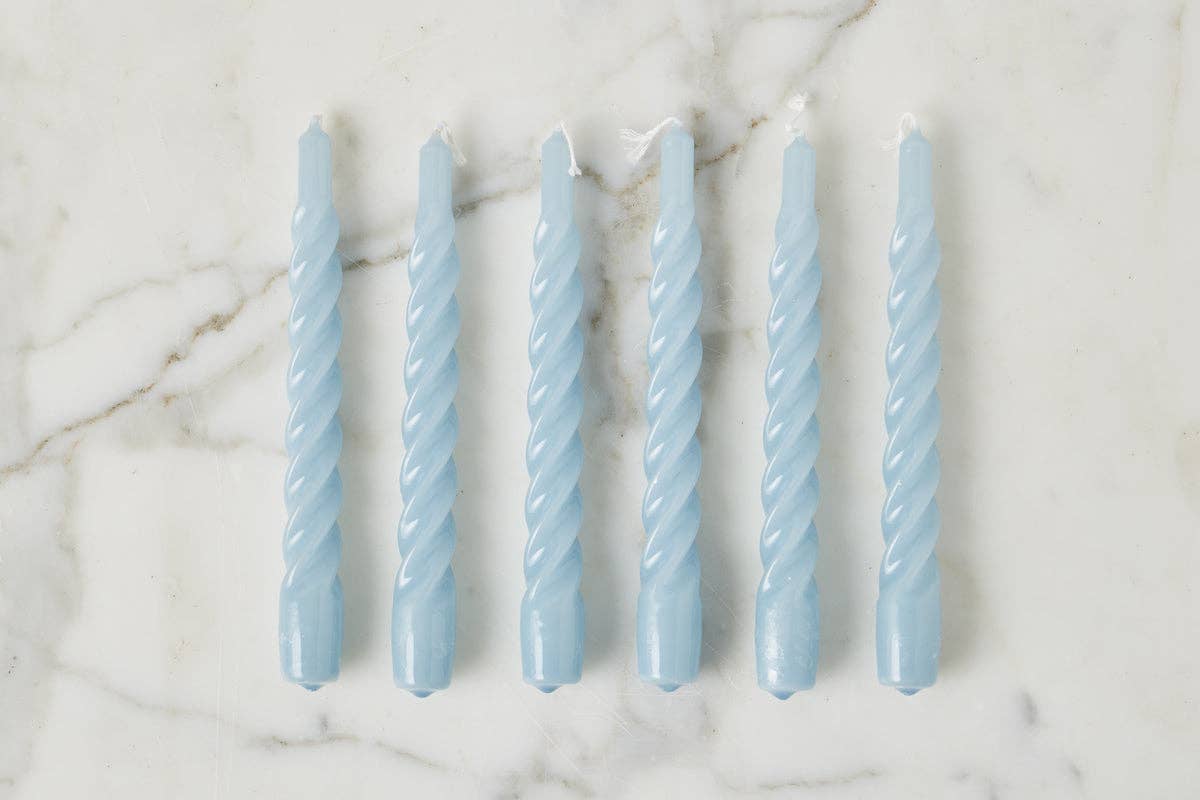 Etu Lacquer Twisted Taper Candles, Denim Blue, Boxed, Set of 6 - Gabrielle's Biloxi