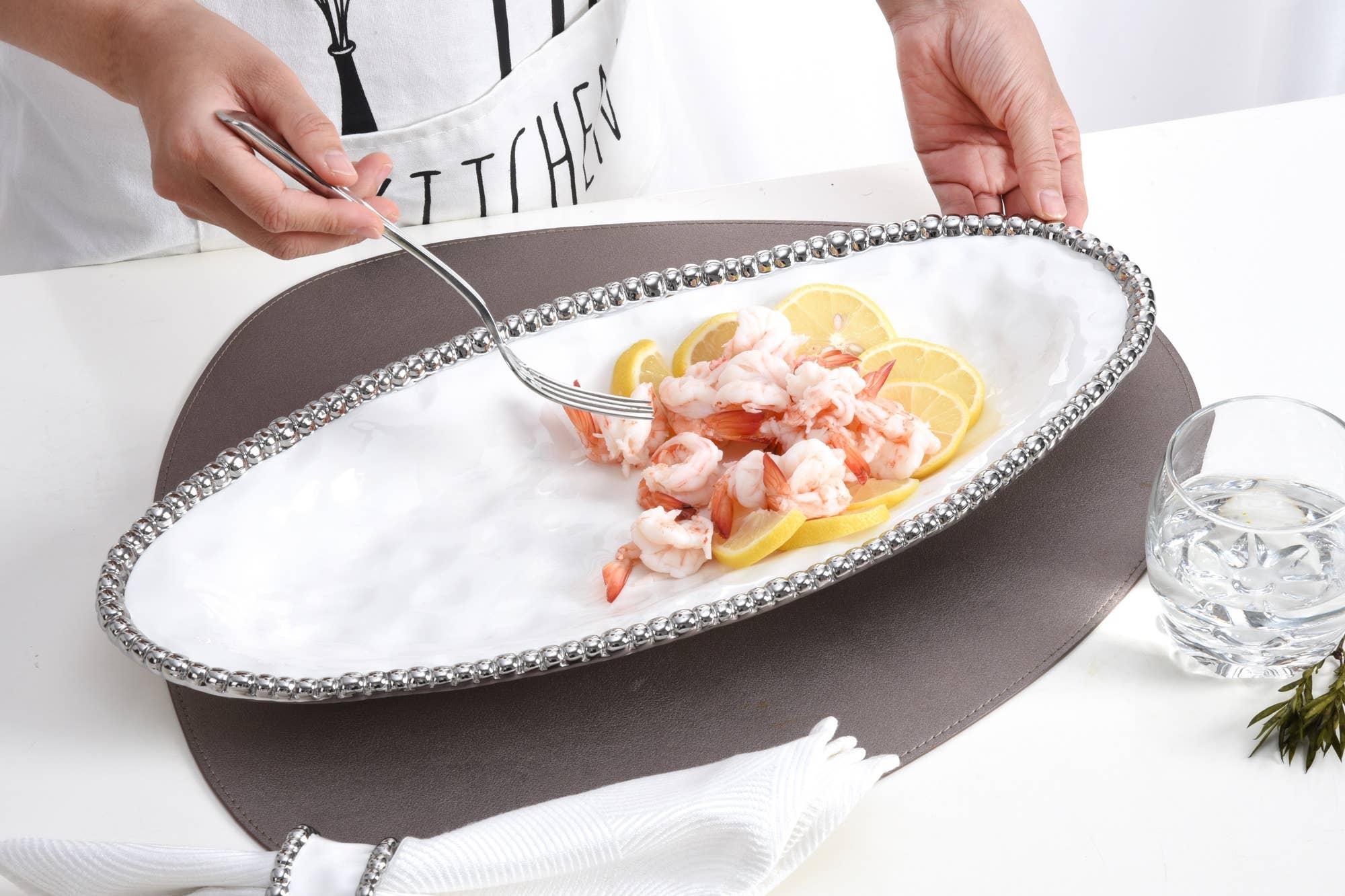 Pampa Bay Oval Serving Piece - White & Silver - Gabrielle's Biloxi