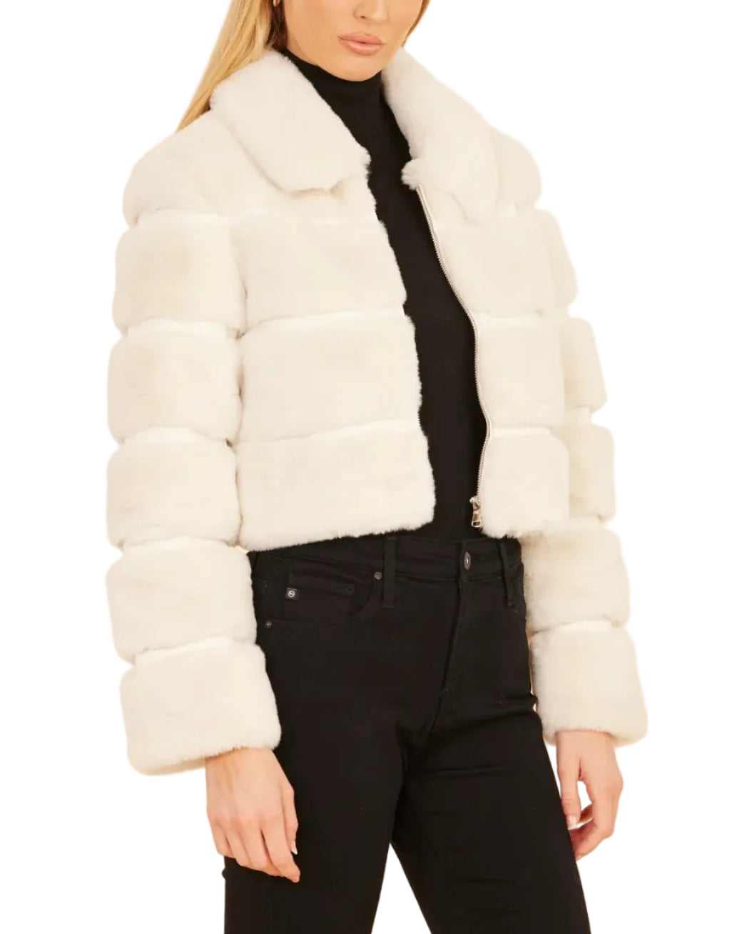 Dolce Cabo Faux Fur Cropped Jacket - Ivory - Gabrielle's Biloxi