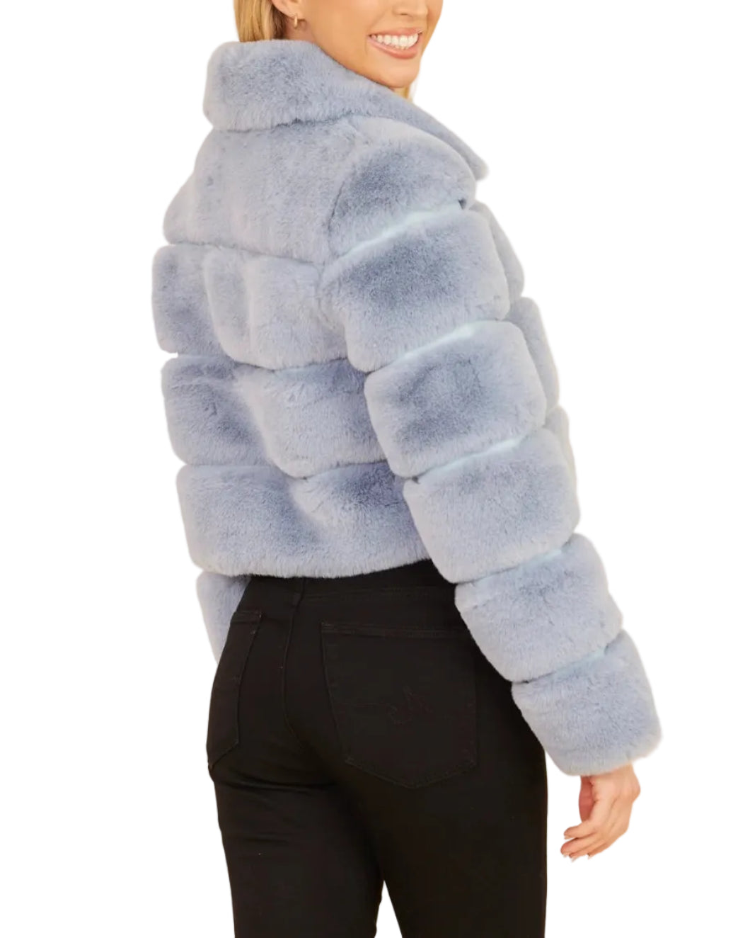 Dolce Cabo Faux Fur Cropped Jacket - Light Blue - Gabrielle's Biloxi