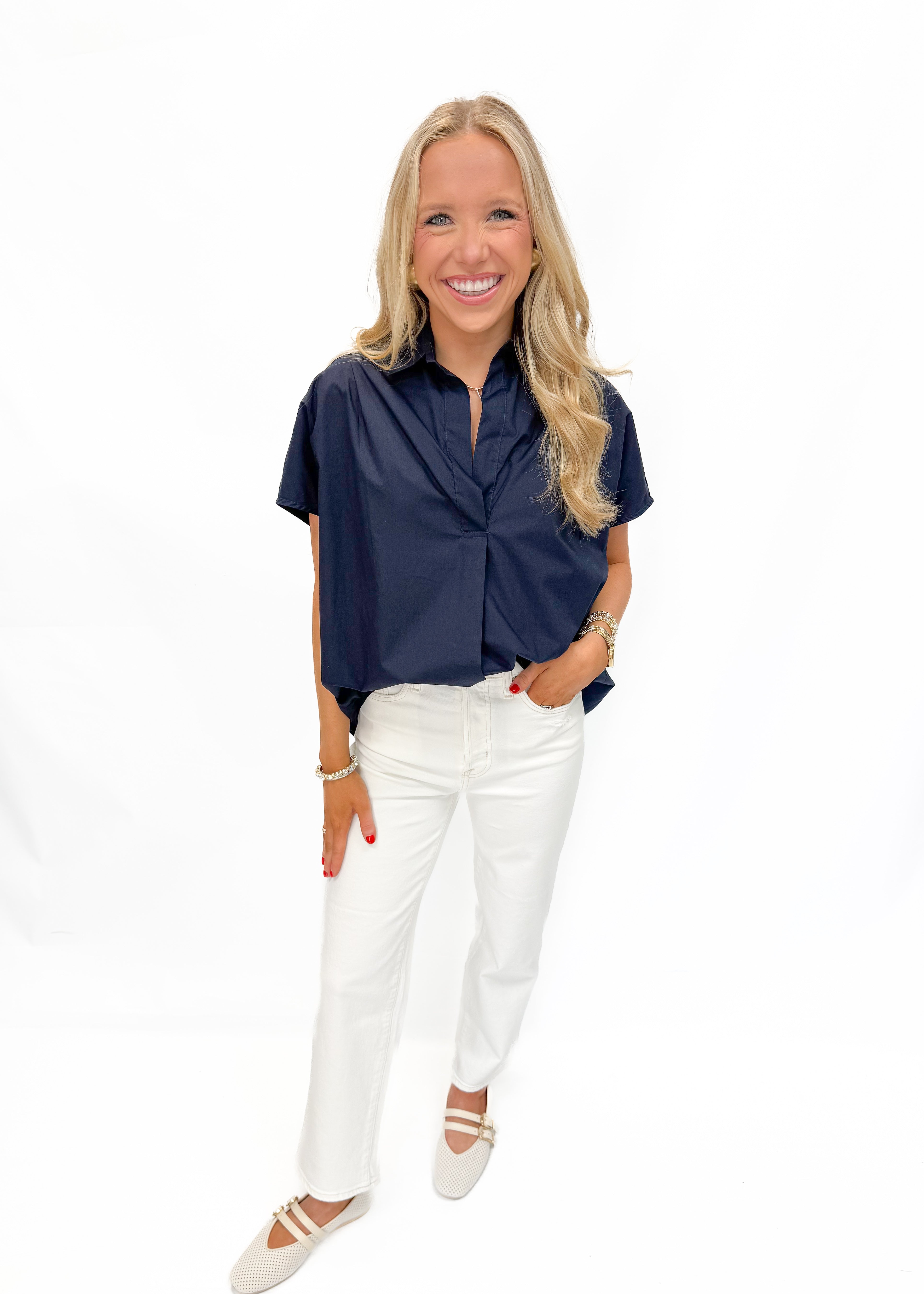 French Connection Cele Rhodes Poplin Shirt - Marine - Gabrielle's Biloxi