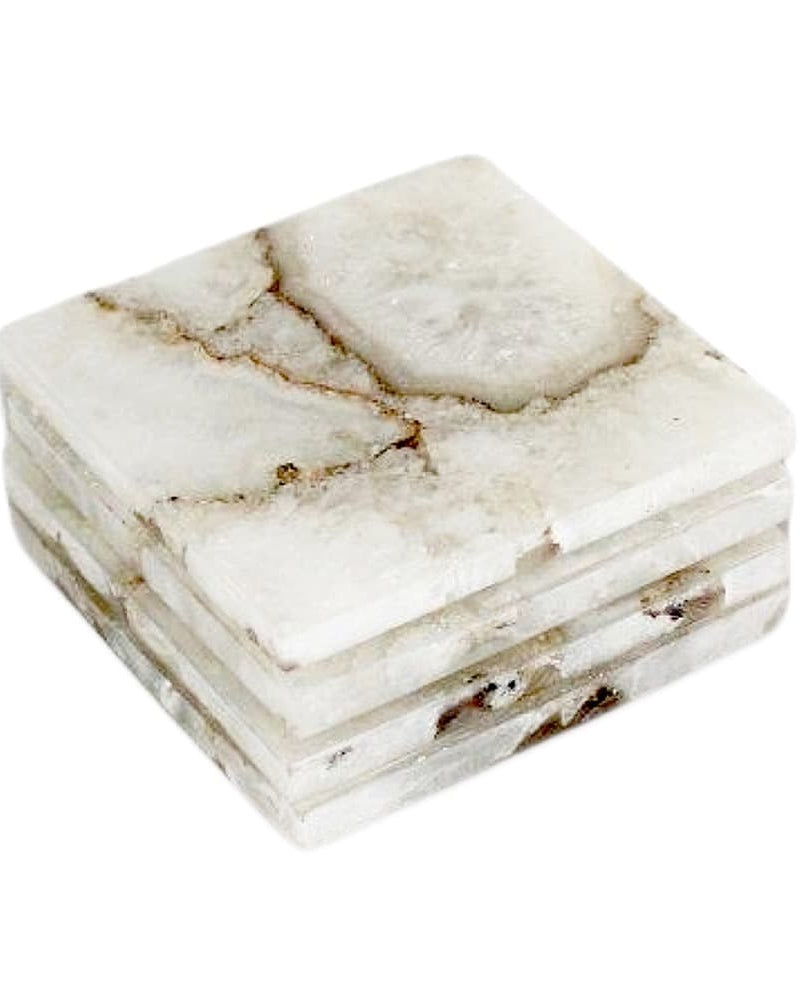 Set of 4 White Agate Coasters - White
