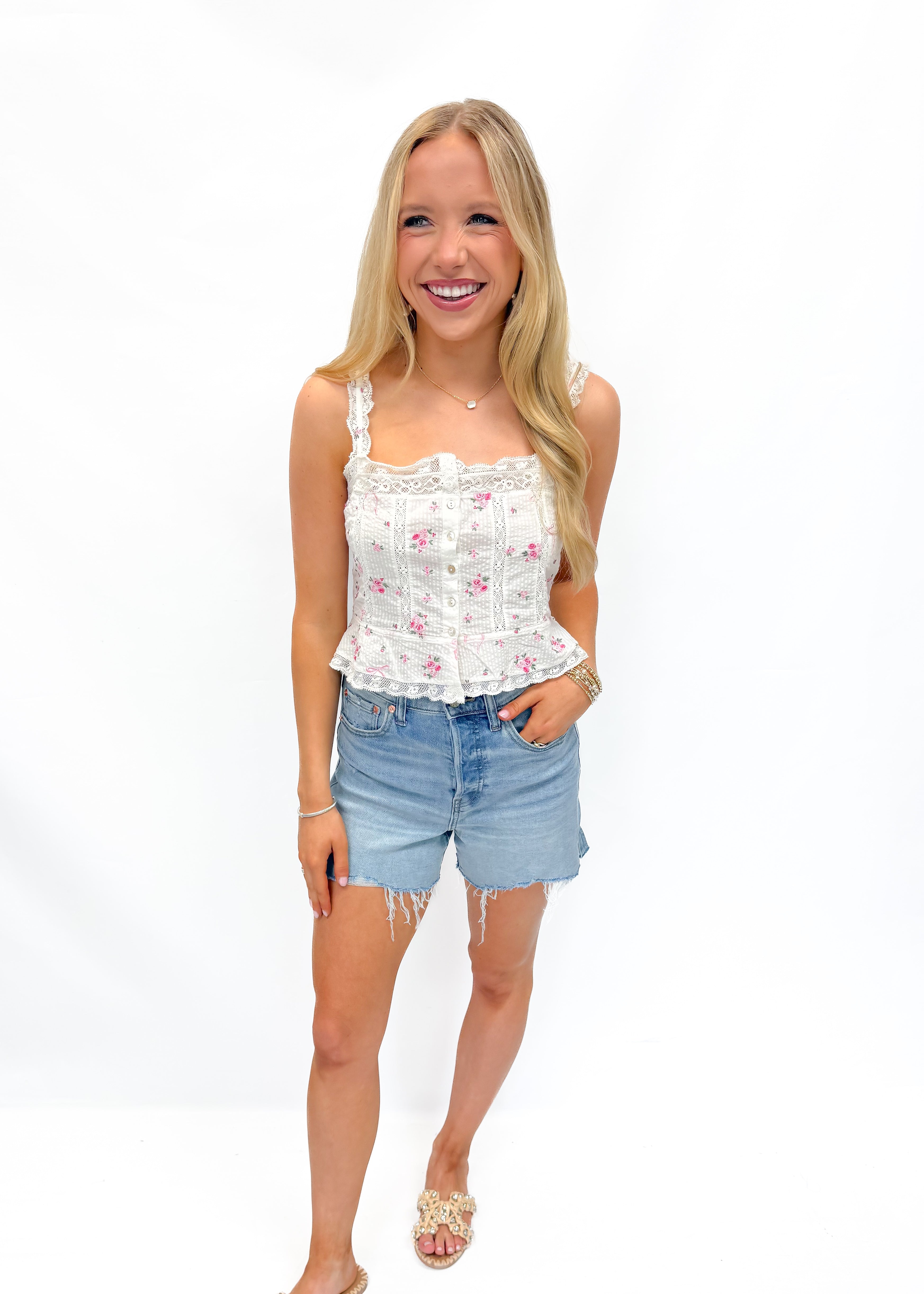 Love Shack Fancy Vietta Cami - Fancy Pink - Gabrielle's Biloxi
