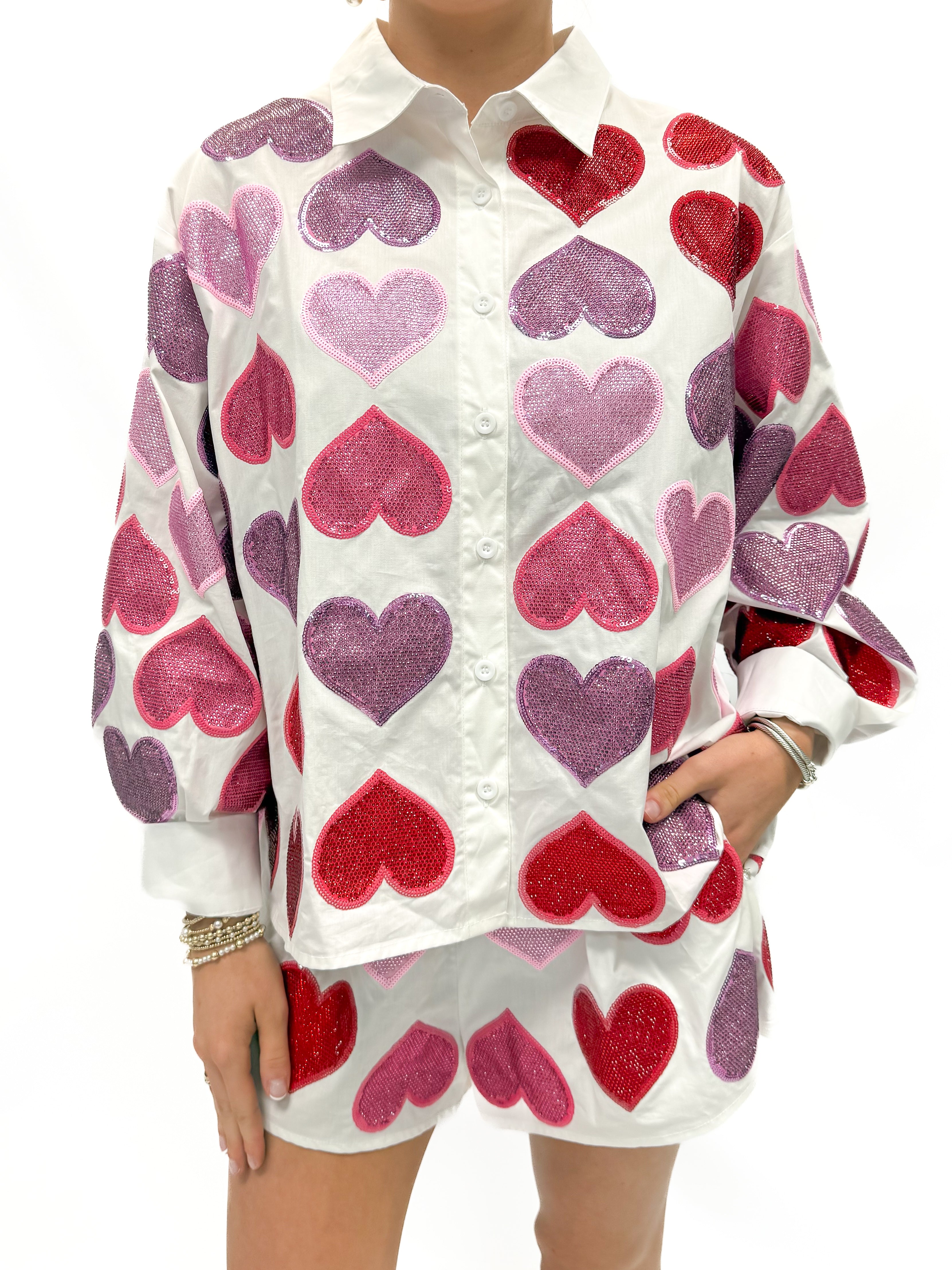 Queen of Sparkles Rhinestone Hearts Shorts - Gabrielle's Biloxi