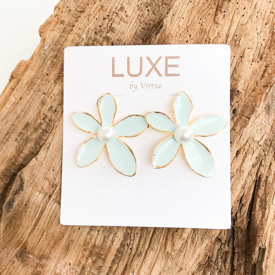 Virtue The Tracy Luxe Flower Earrings - Light Blue - Gabrielle's Biloxi