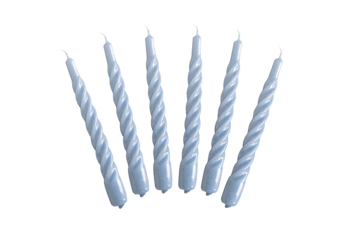 Etu Lacquer Twisted Taper Candles, Denim Blue, Boxed, Set of 6 - Gabrielle's Biloxi