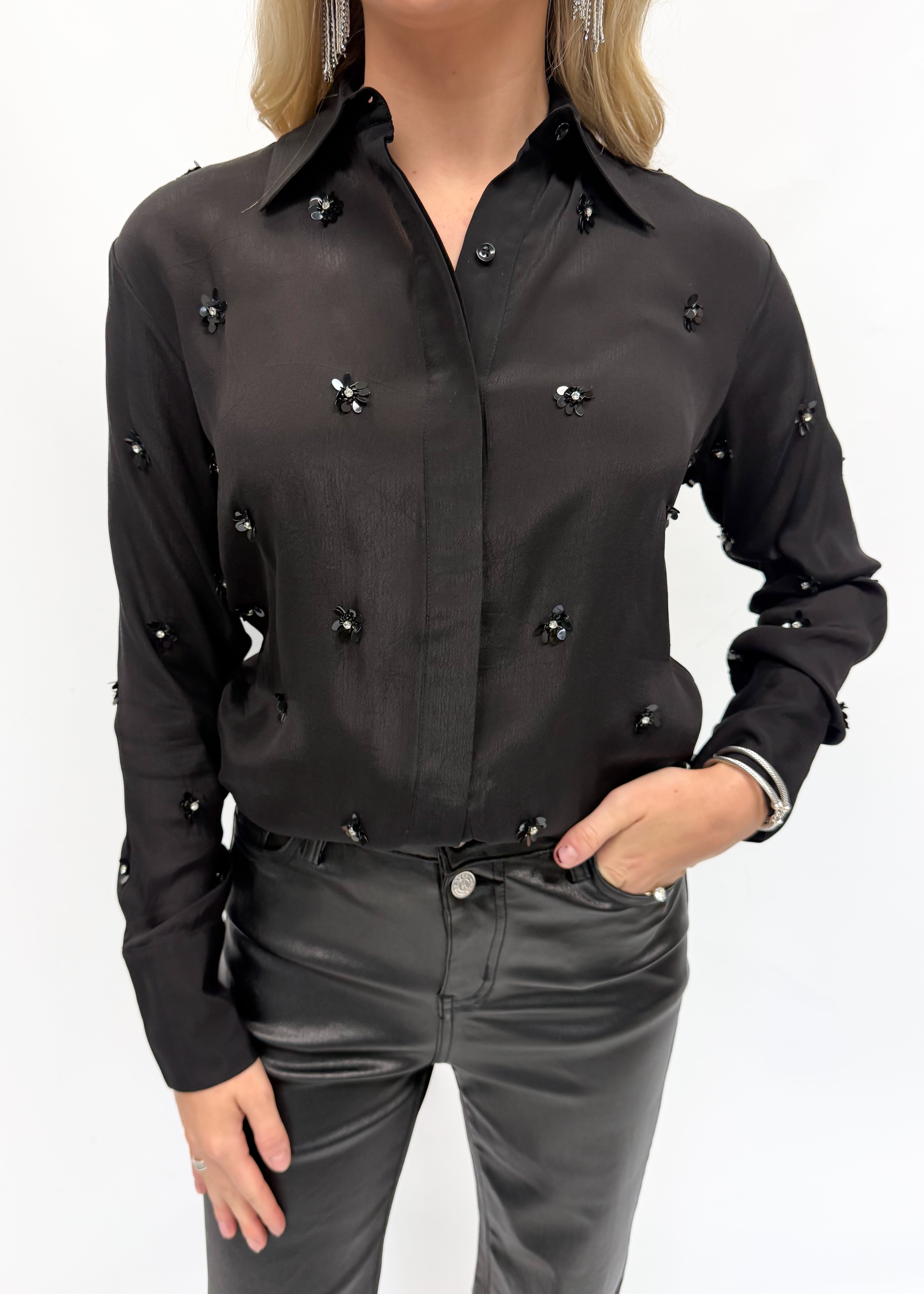 Karina Grimaldi Bella Embroidered Blouse - Black - Gabrielle's Biloxi