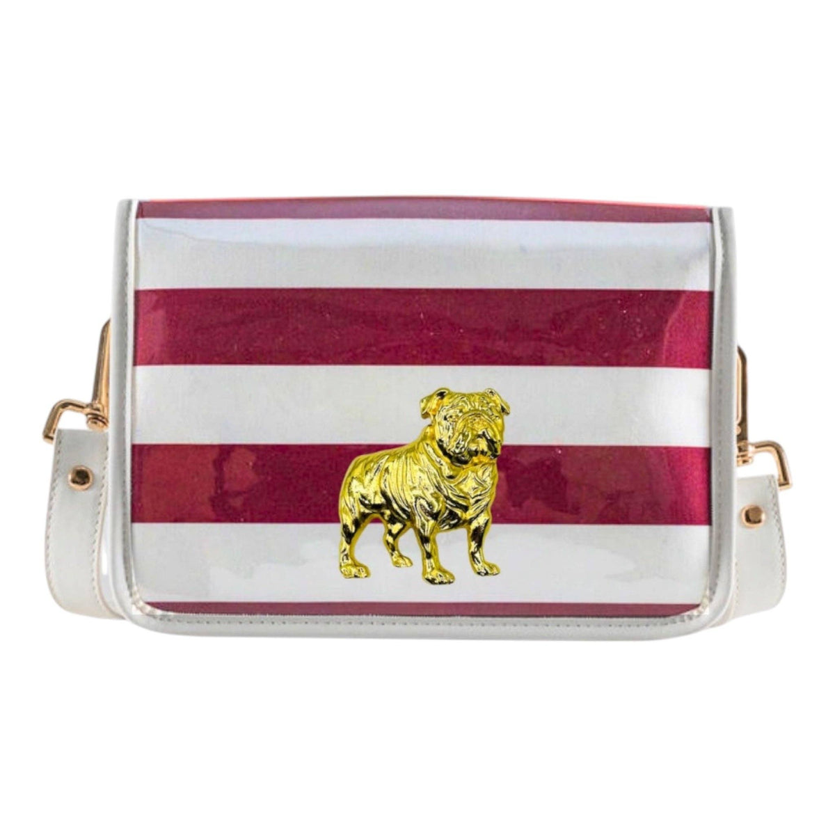 Maroon Stripe Clear Stadium Bag with Bulldog - White Trim