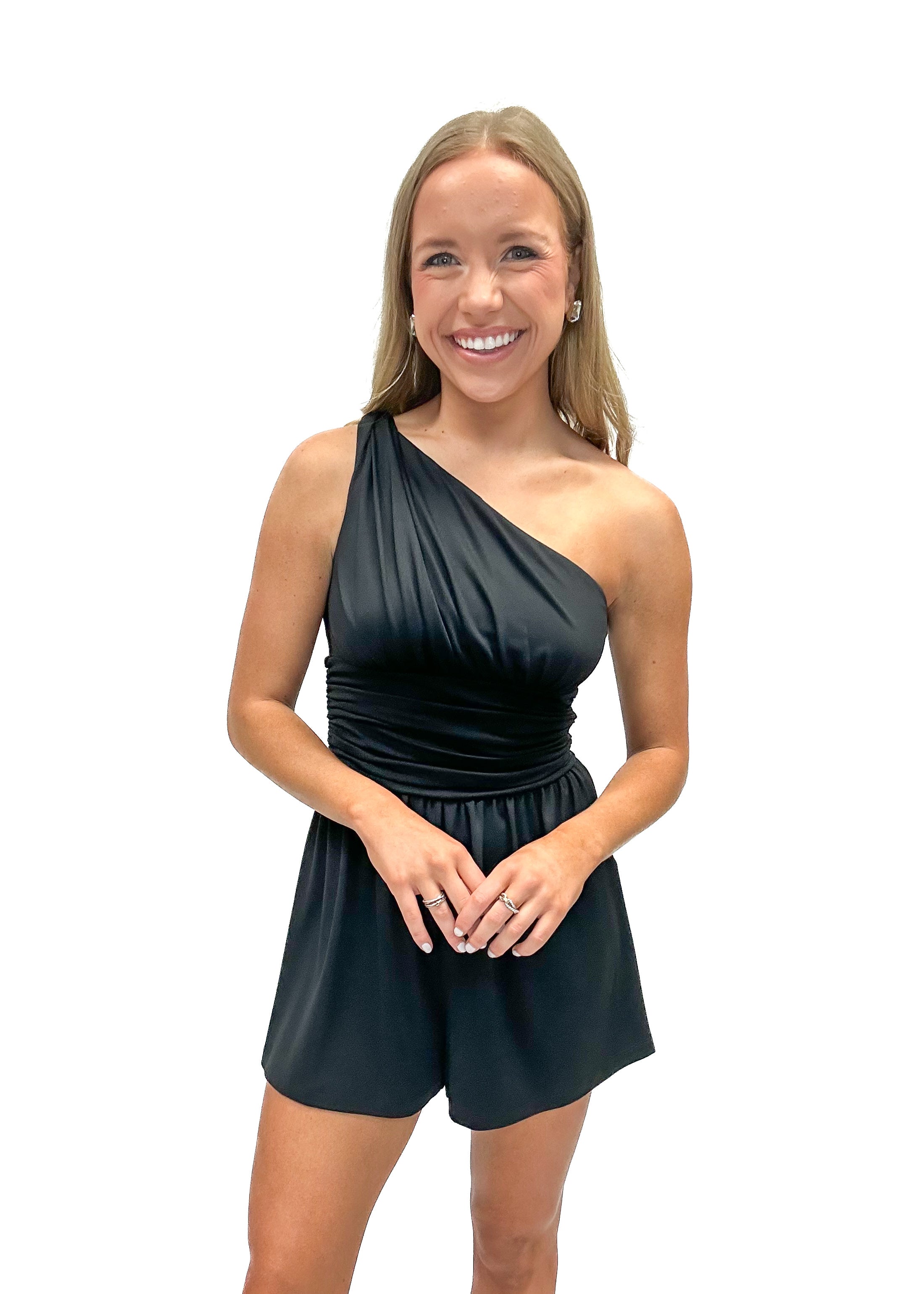 Susana Monaco Twist One Arm Romper 3" inseam - Black - Gabrielle's Biloxi