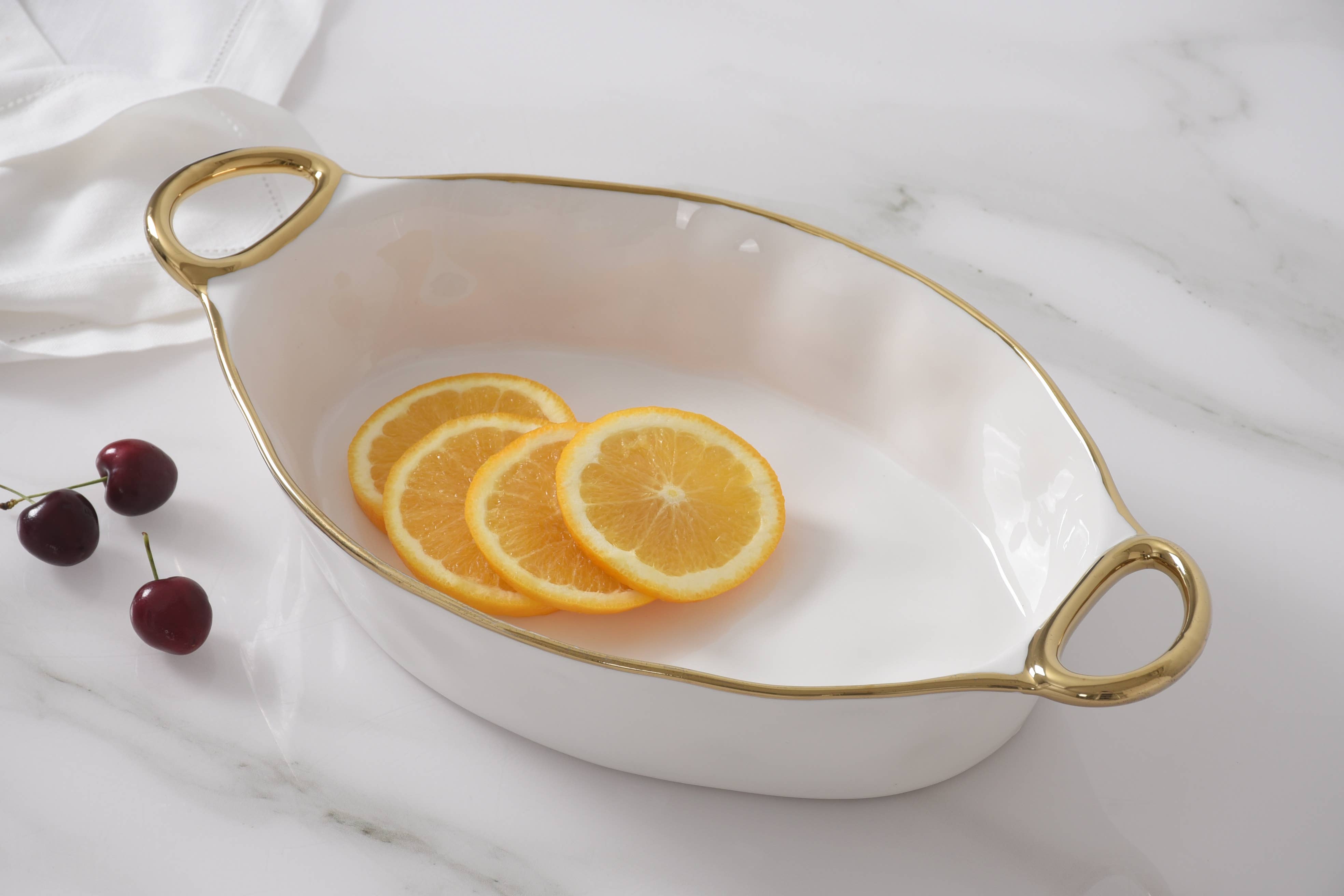 Pampa Bay Oval Baking Dish - Gold Handles - Gabrielle's Biloxi
