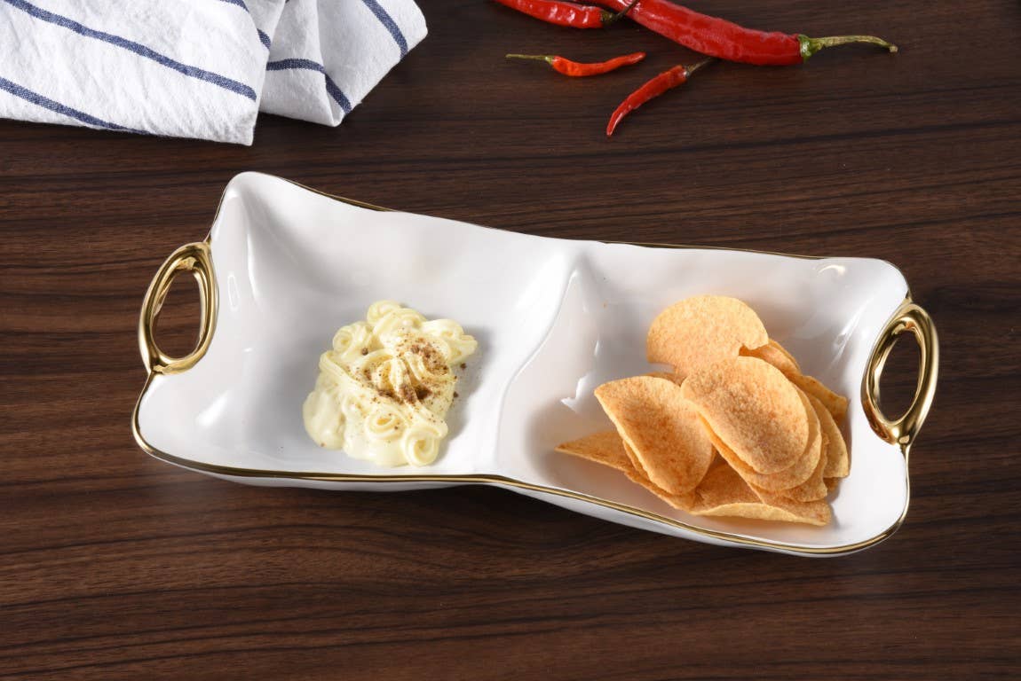 Pampa Bay 2 Section Server - White & Gold - Gabrielle's Biloxi