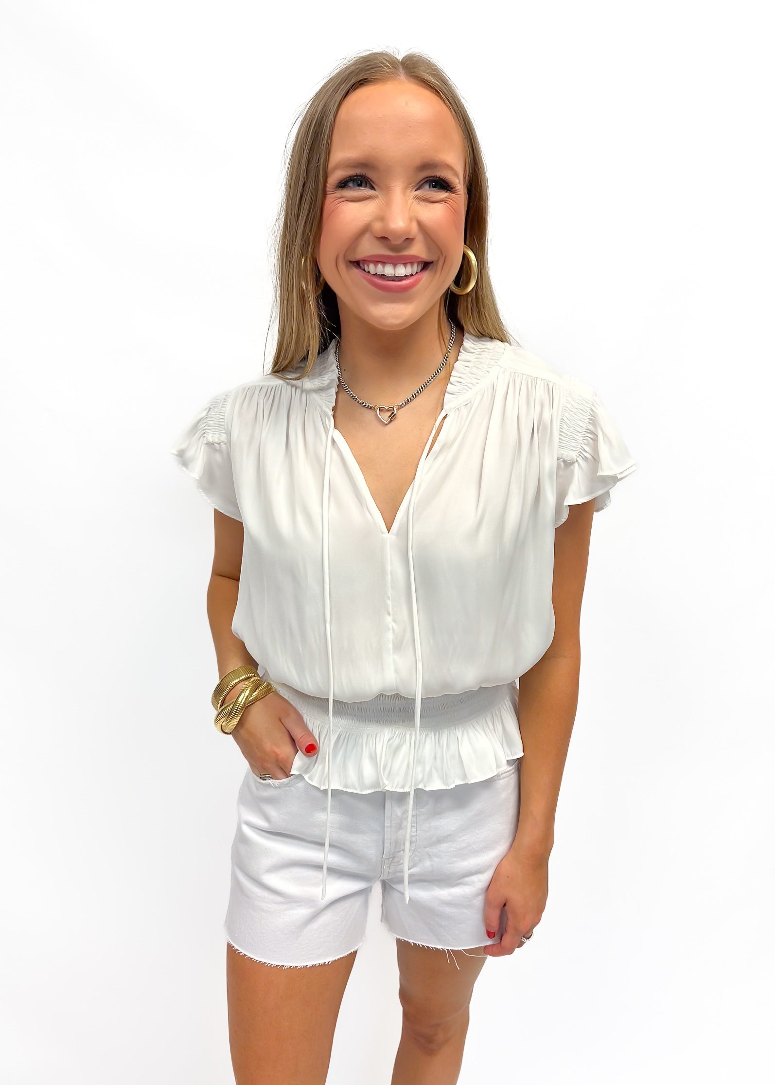 LBLOX Smocked Waist Top - Off White - Gabrielle's Biloxi