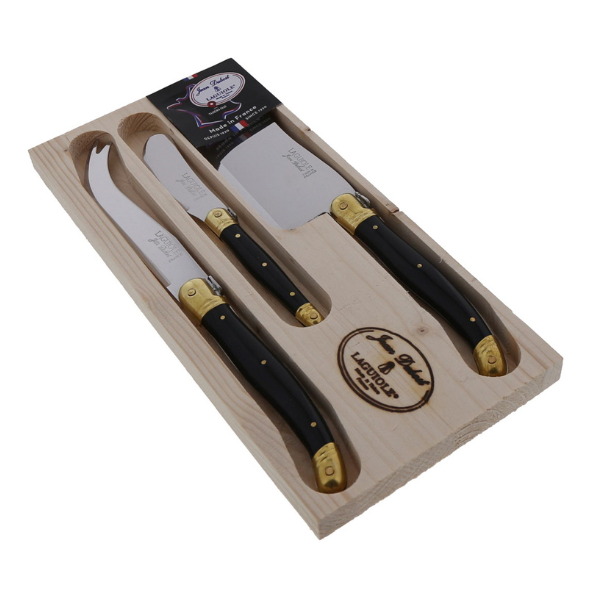 Jean Dubost 3 Piece Cheese Set in Black and Brass - Gabrielle's Biloxi
