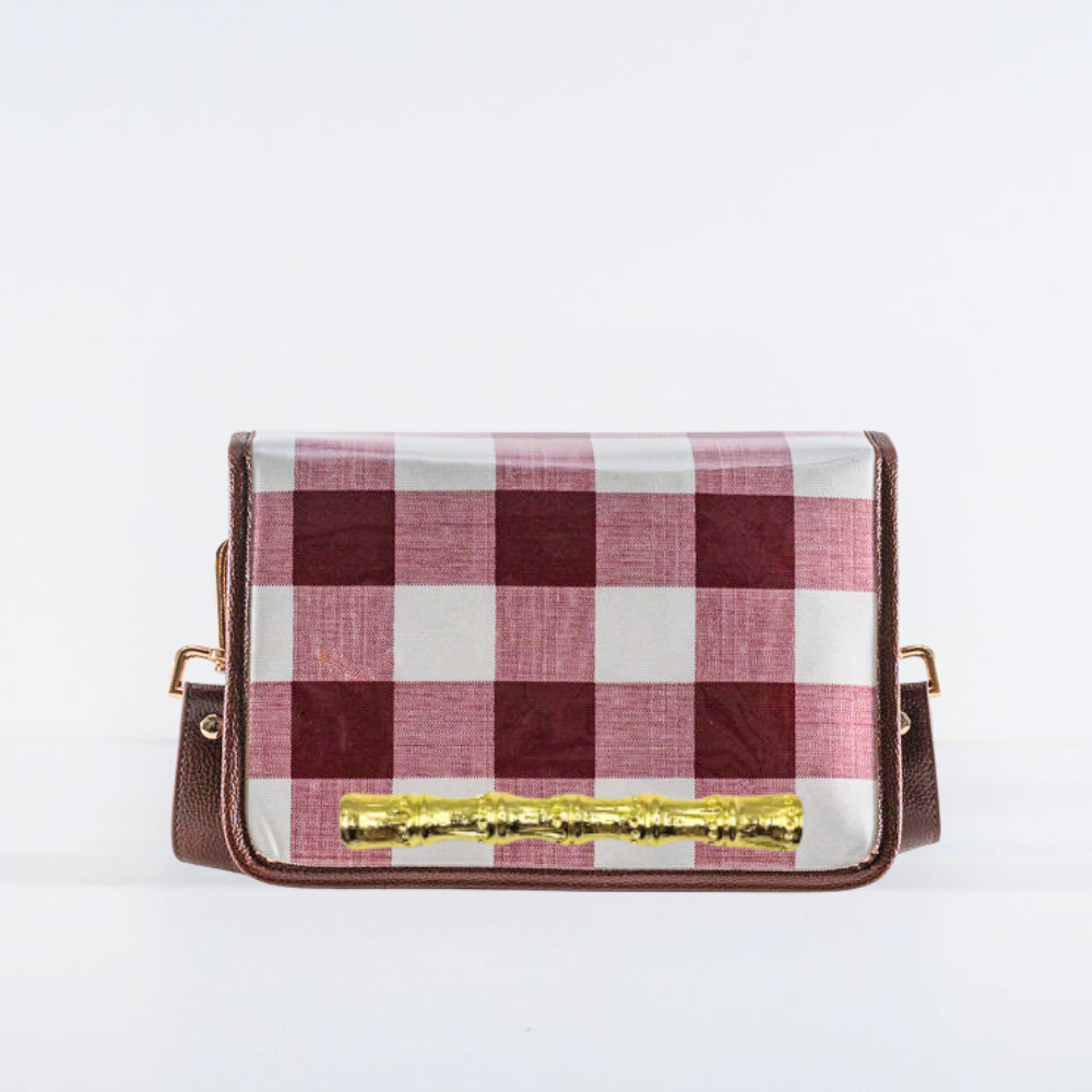 Crimson Buffalo Check Clear Stadium Bag - Gold Bamboo Stick