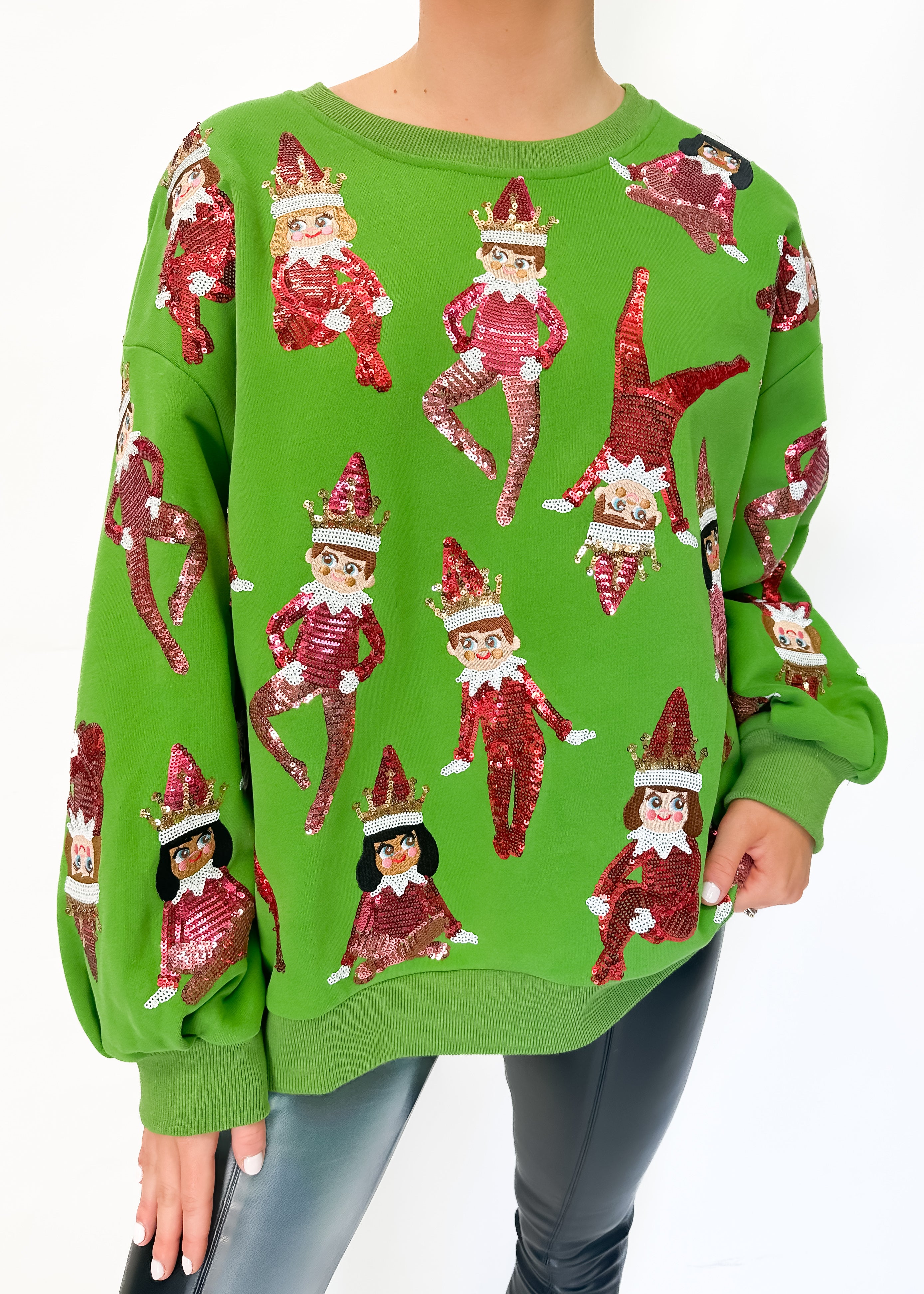 Queen of Sparkles Green Elf on the Shelf Sweatshirt - Green - Gabrielle's Biloxi