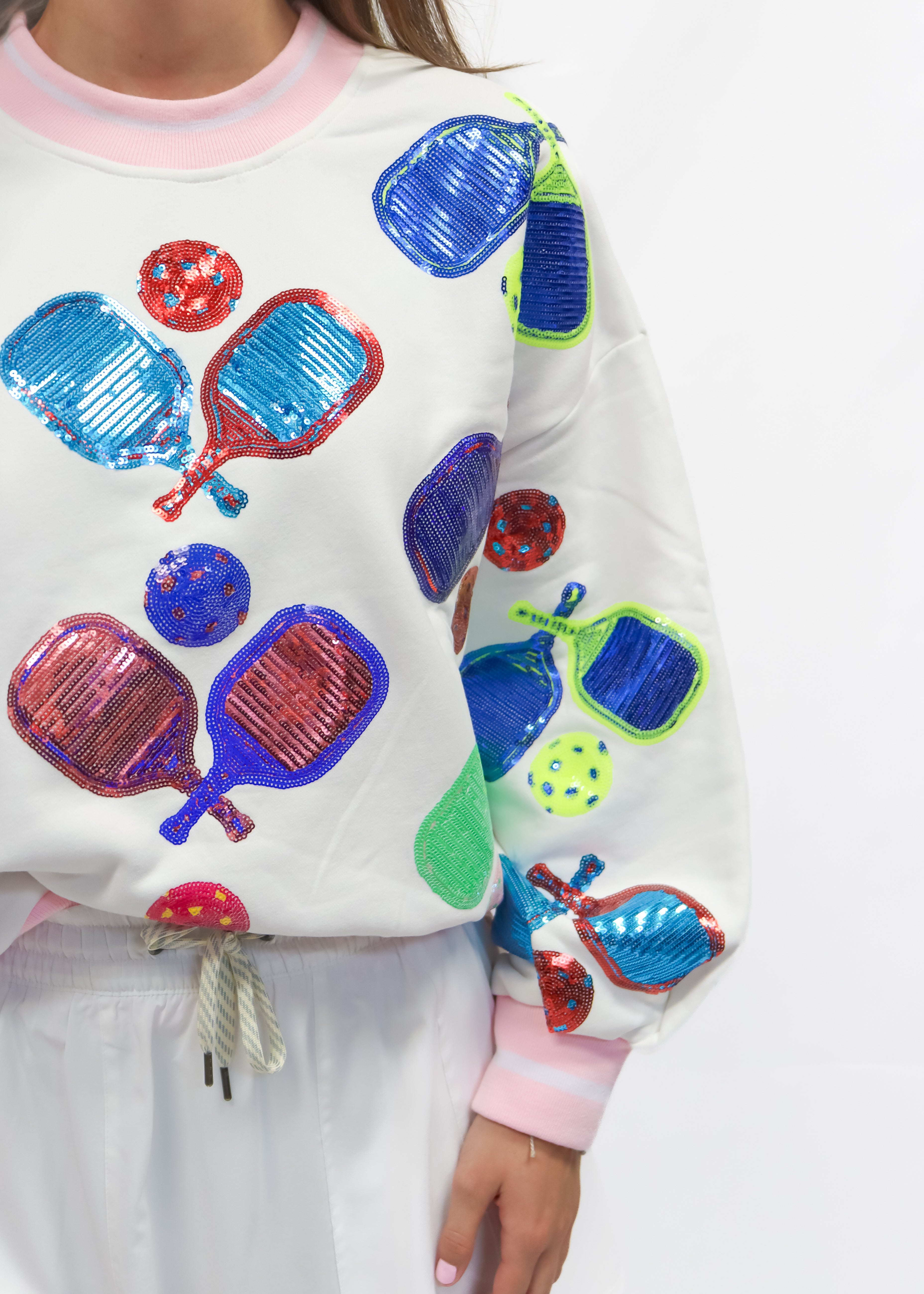 Queen of Sparkles White Multi Pickleball Sweatshirt - Gabrielle's Biloxi