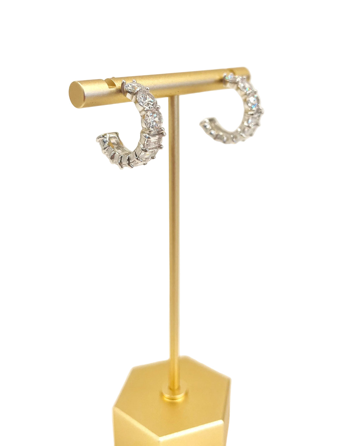 Silver Baguette CZ Hoops