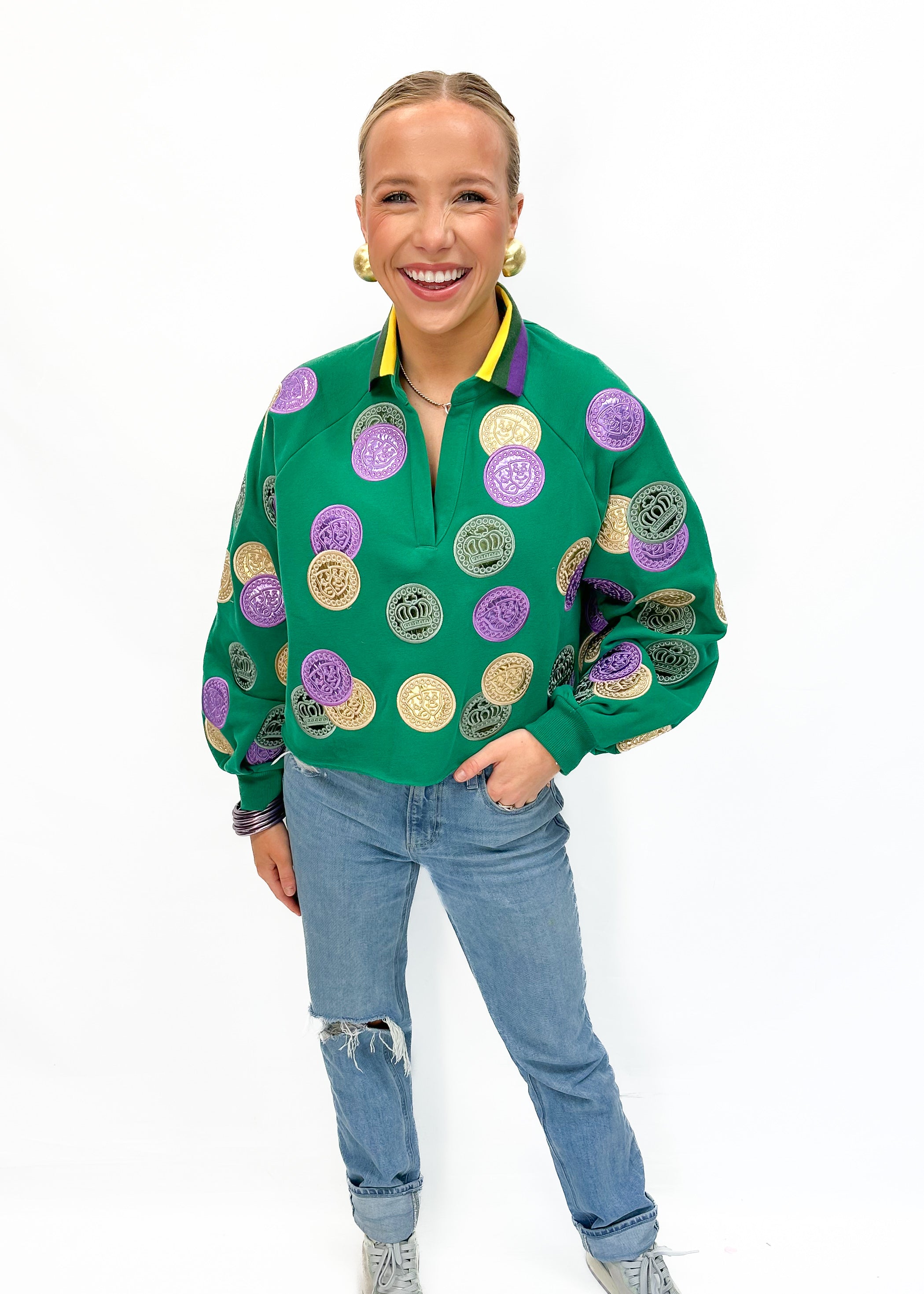 Queen of Sparkles MG Dabloons Collar Sweatshirt - Green - Gabrielle's Biloxi