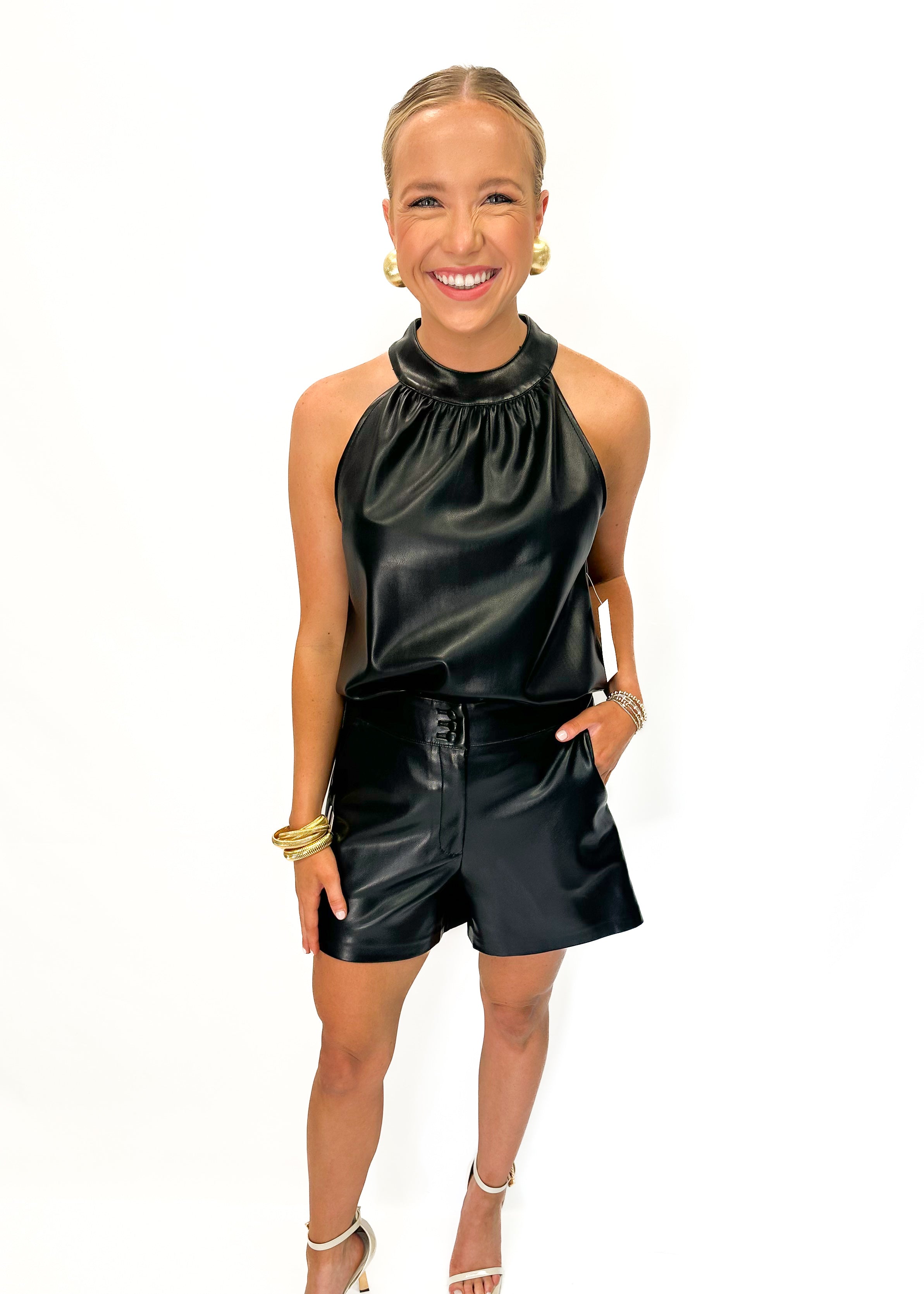 Vegan Leather Halter - Black - Gabrielle's Biloxi