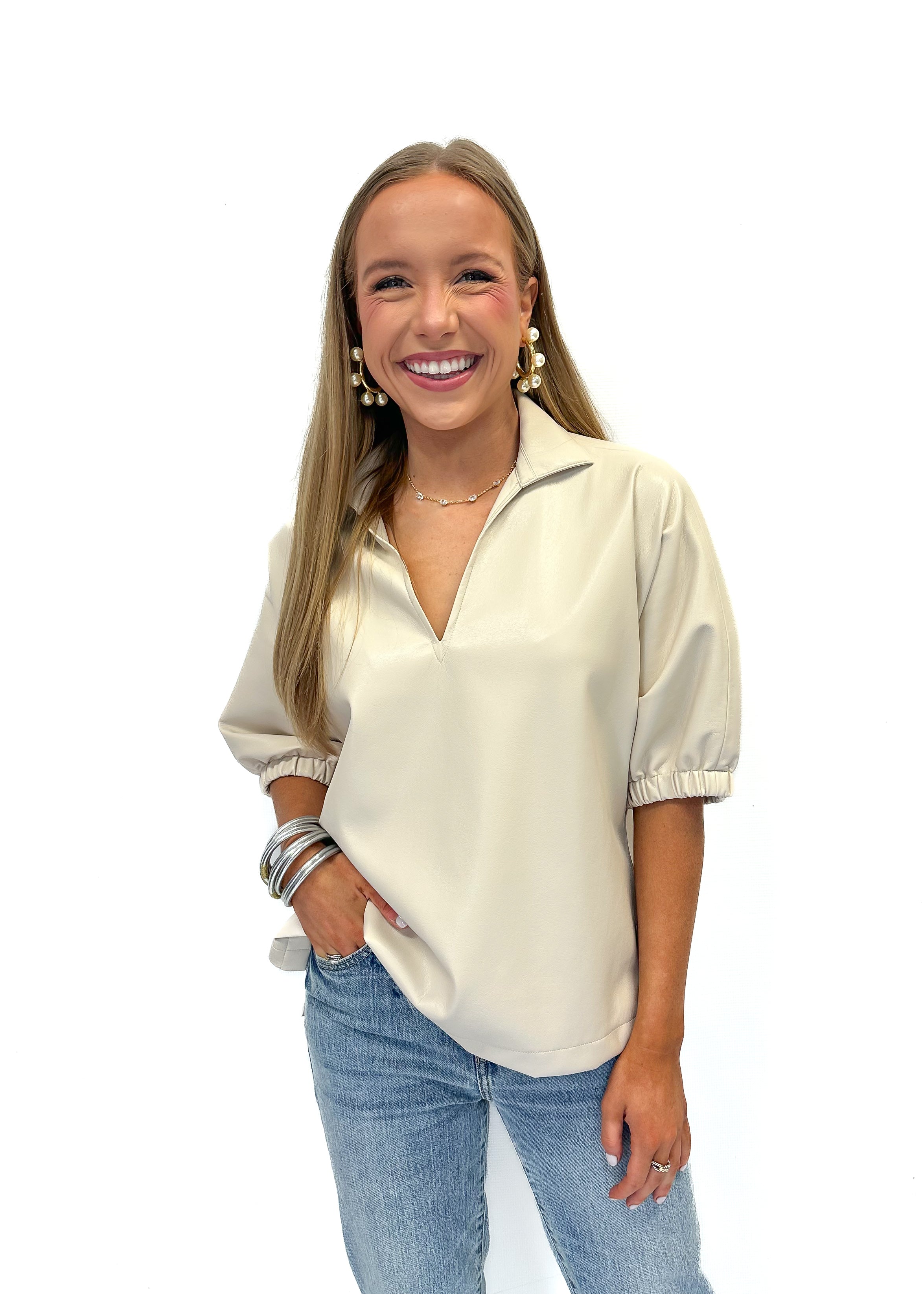 Emily McCarthy Poppy Top - Sandshell Vegan Leather - Gabrielle's Biloxi