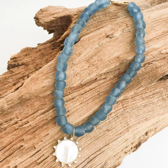 Virtue Gemstone Sun on Glass Necklace - Carolina/White