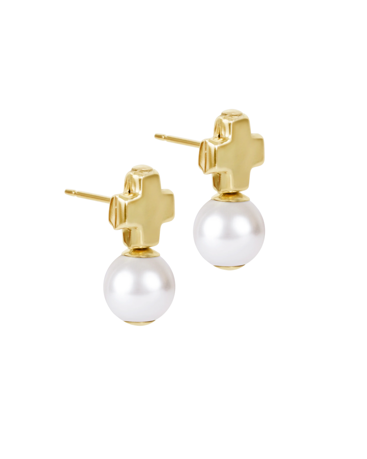 Enewton Signature Cross Small Gold Stud - Classic Pearl