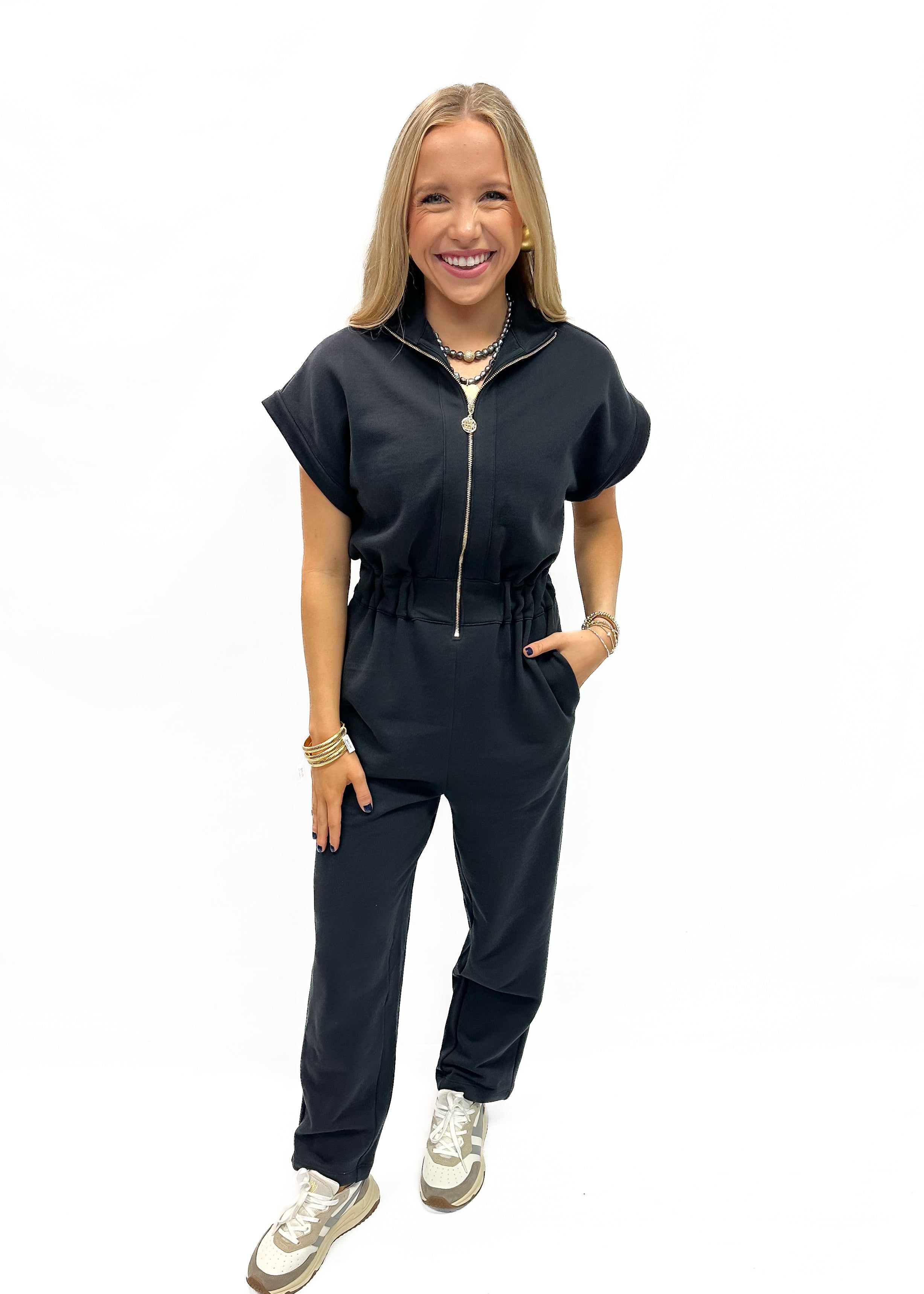 Emily McCarthy Poppy Jumpsuit - Black French Terry - Gabrielle's Biloxi