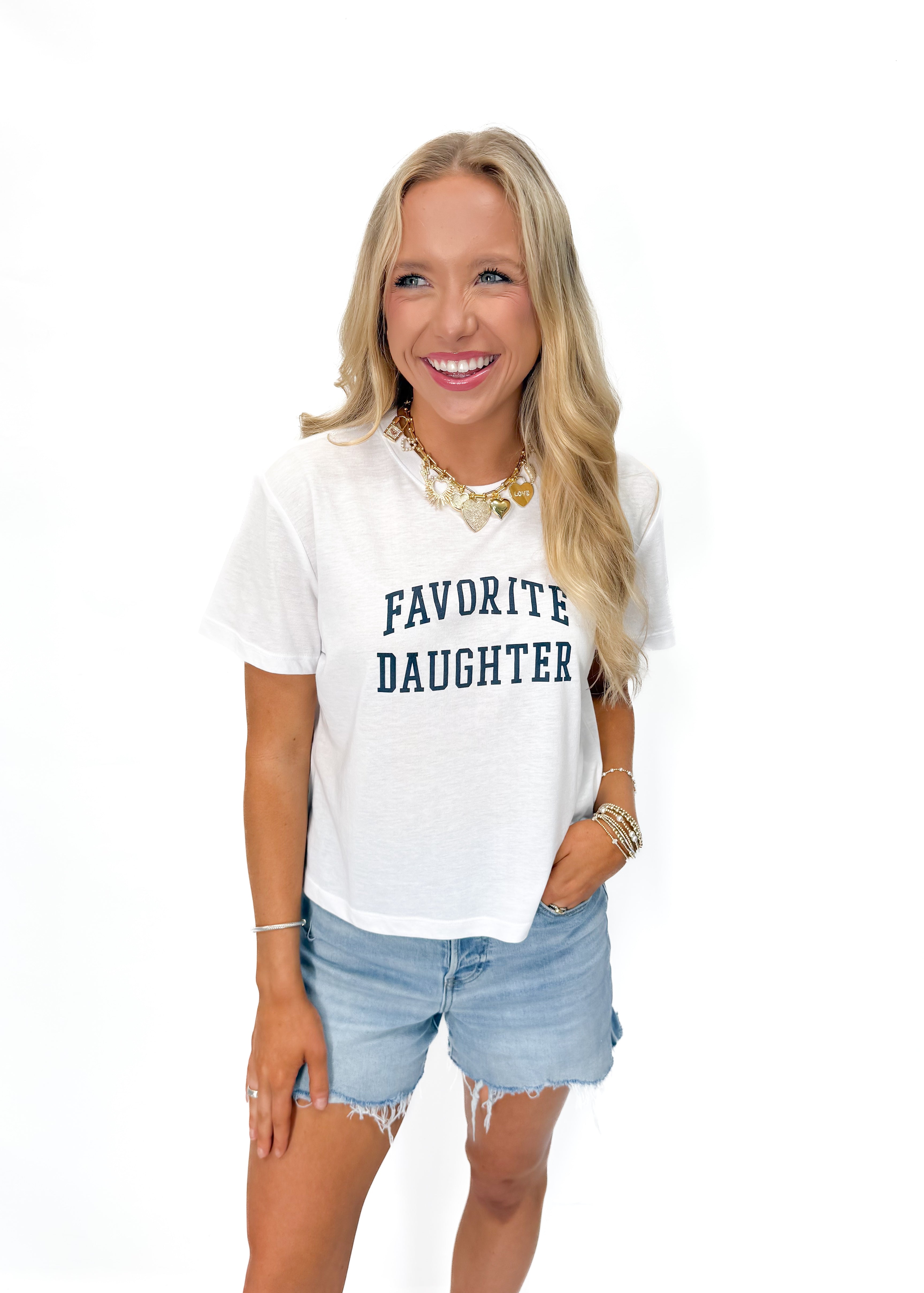 Favorite Daughter Cropped Collegiate Tee - White - Gabrielle's Biloxi