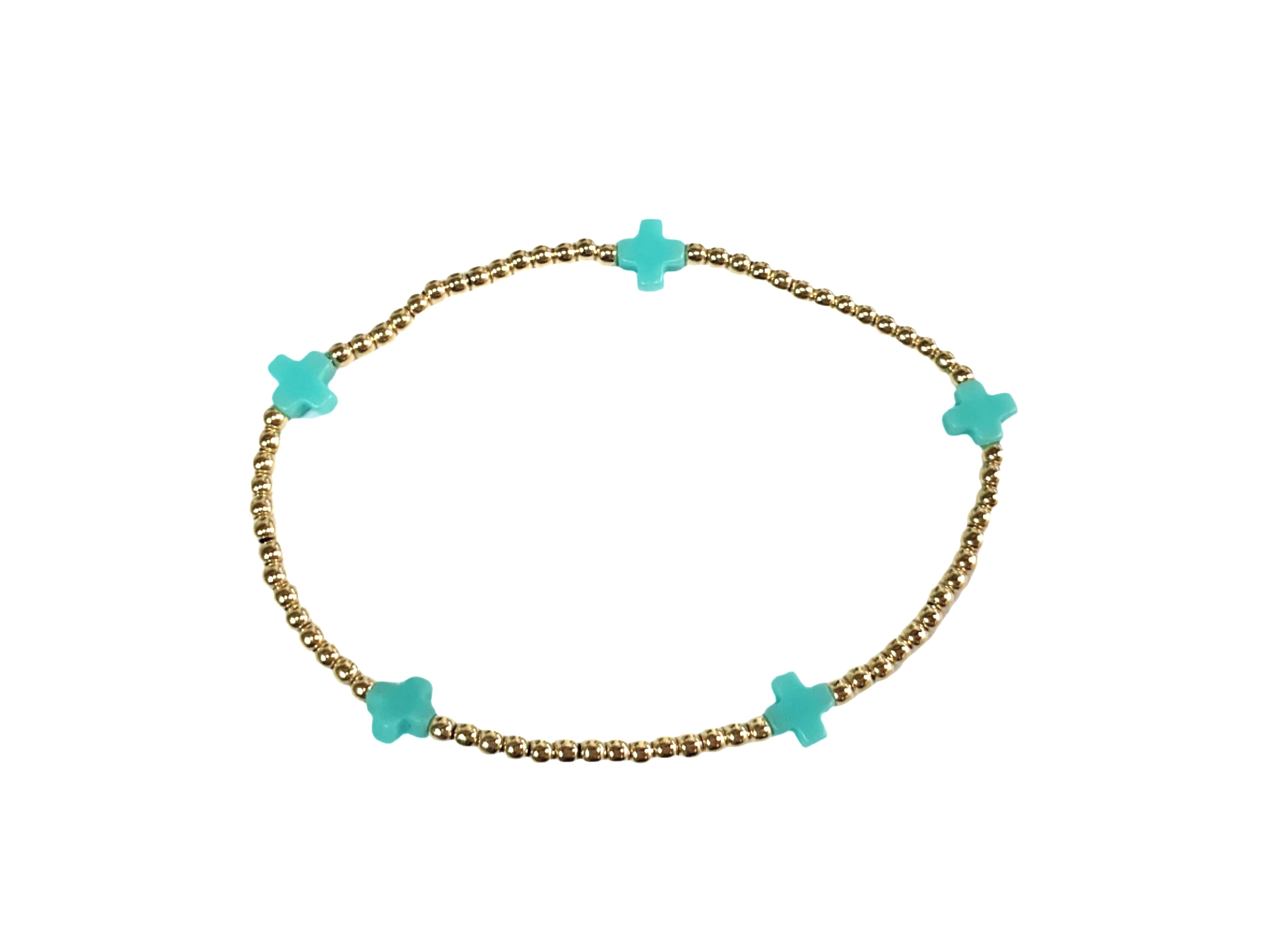 egirl Signature Cross Small Gold Pattern 2mm Bead Bracelet - Mint - Gabrielle's Biloxi