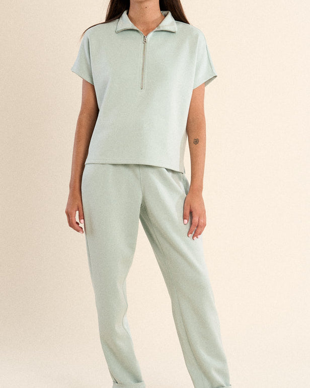 Gala Knitted Half Zip Collared Top - Sage - Gabrielle's Biloxi
