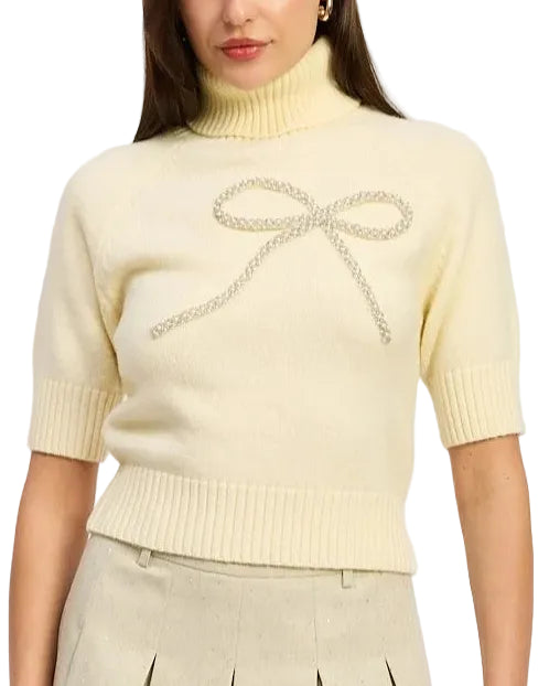 En Saison Kimmie Cropped Sweater - Ivory Silver