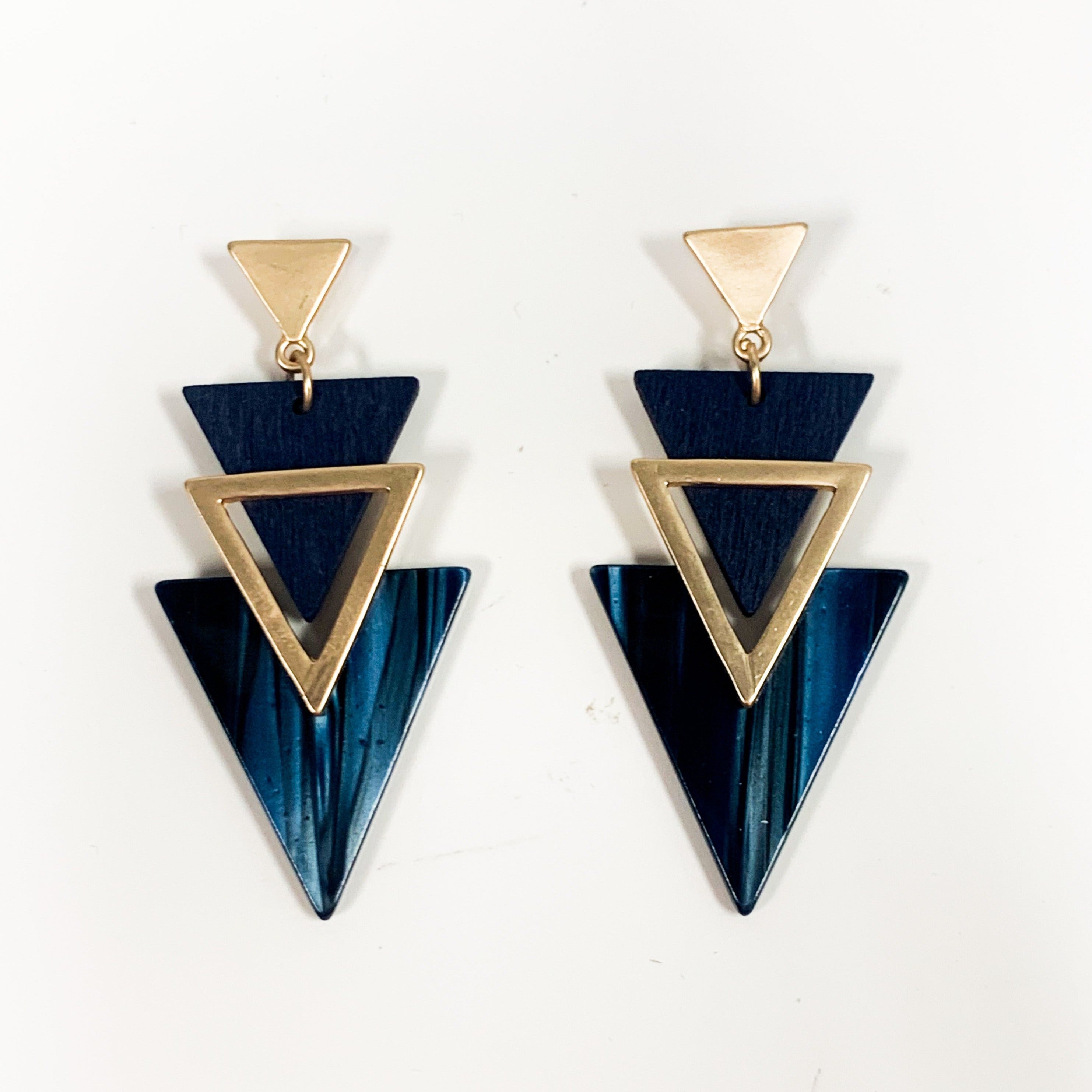 Tiered Arrow Earrings - Navy - Gabrielle's Biloxi