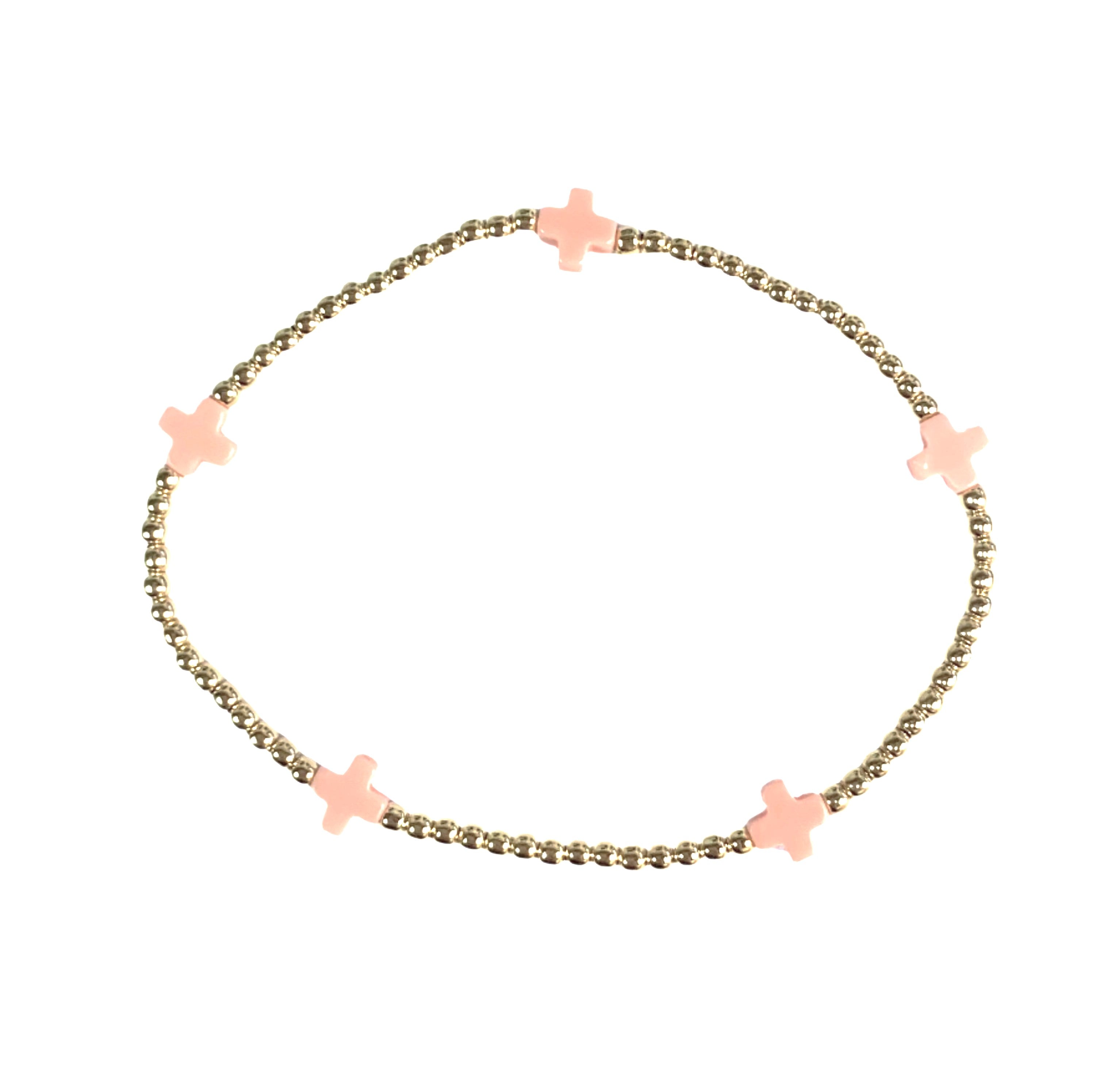 egirl Signature Cross Small Gold Pattern 2mm Bead Bracelet - Pink - Gabrielle's Biloxi