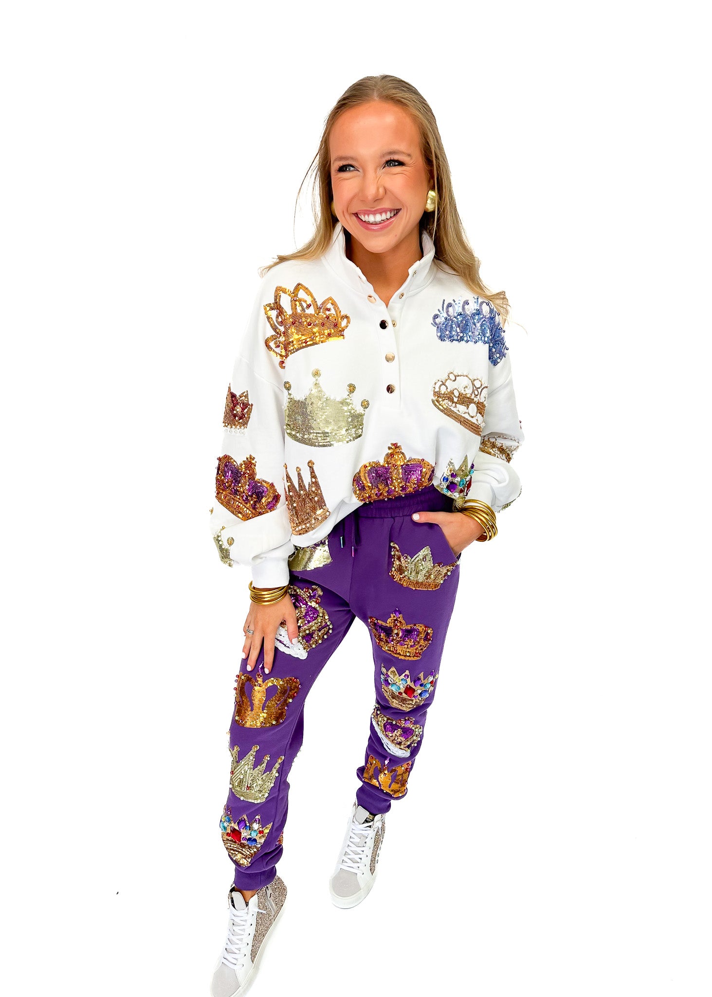 Queen of Sparkles Purple Mega Crown Joggers - Gabrielle's Biloxi