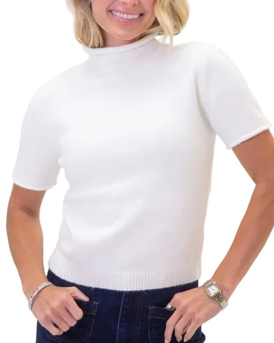 Karlie Solid Mock Short Sleeve Sweater - Ivory