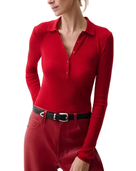Pistola Elise Featherweight Polo Henley - Savvy Red