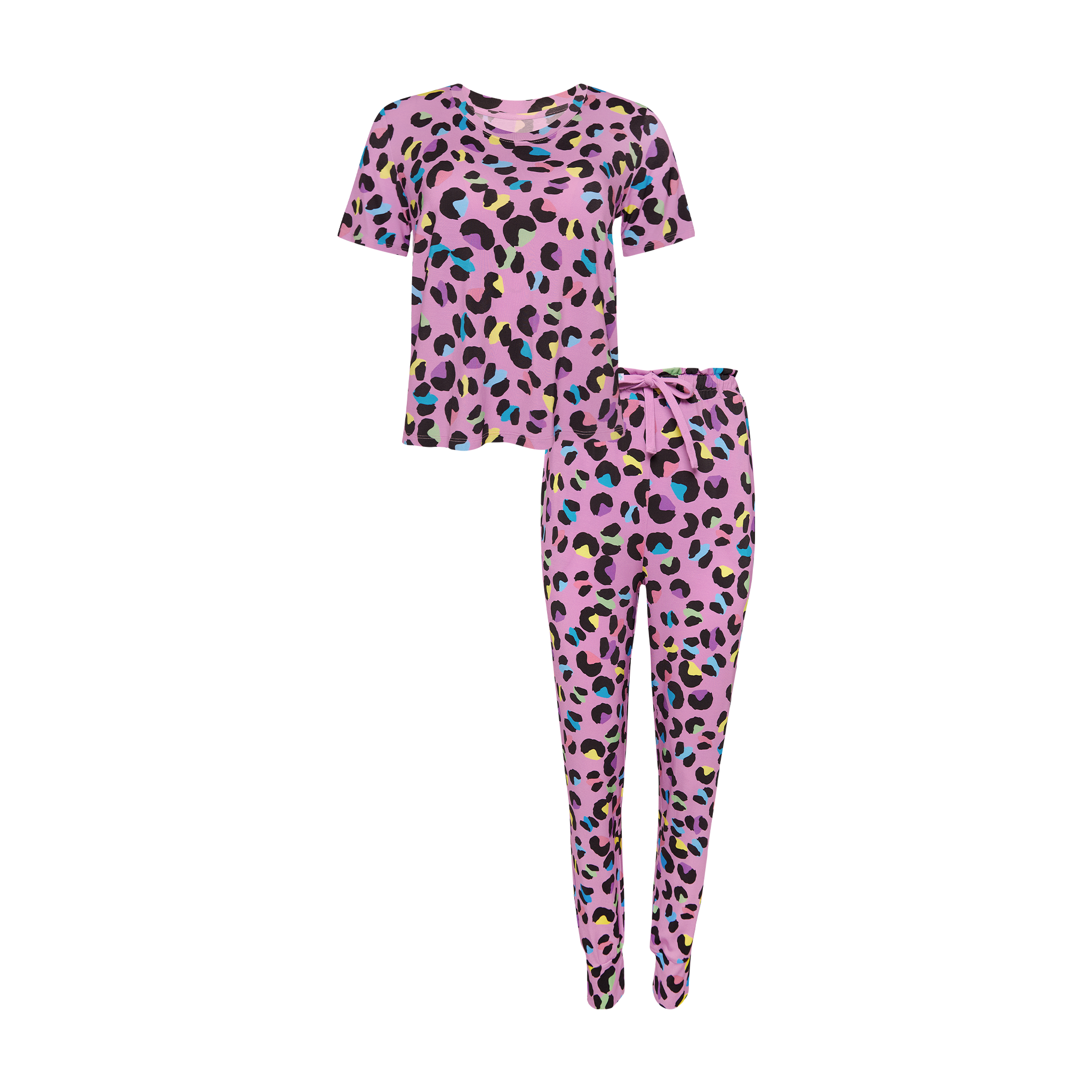 Posh Peanut Women's Short Sleeve Scoop Neck & Jogger Pajama - Electric Leopard - Gabrielle's Biloxi