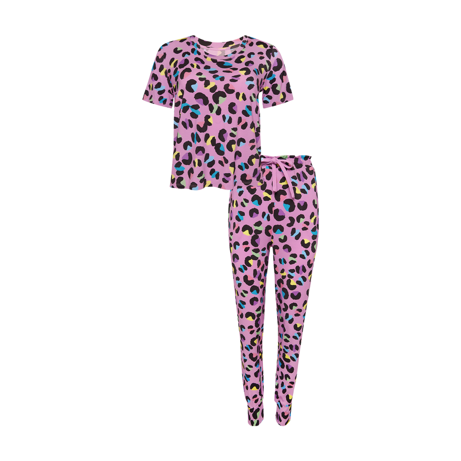 Posh Peanut Women's Short Sleeve Scoop Neck & Jogger Pajama - Electric Leopard - Gabrielle's Biloxi