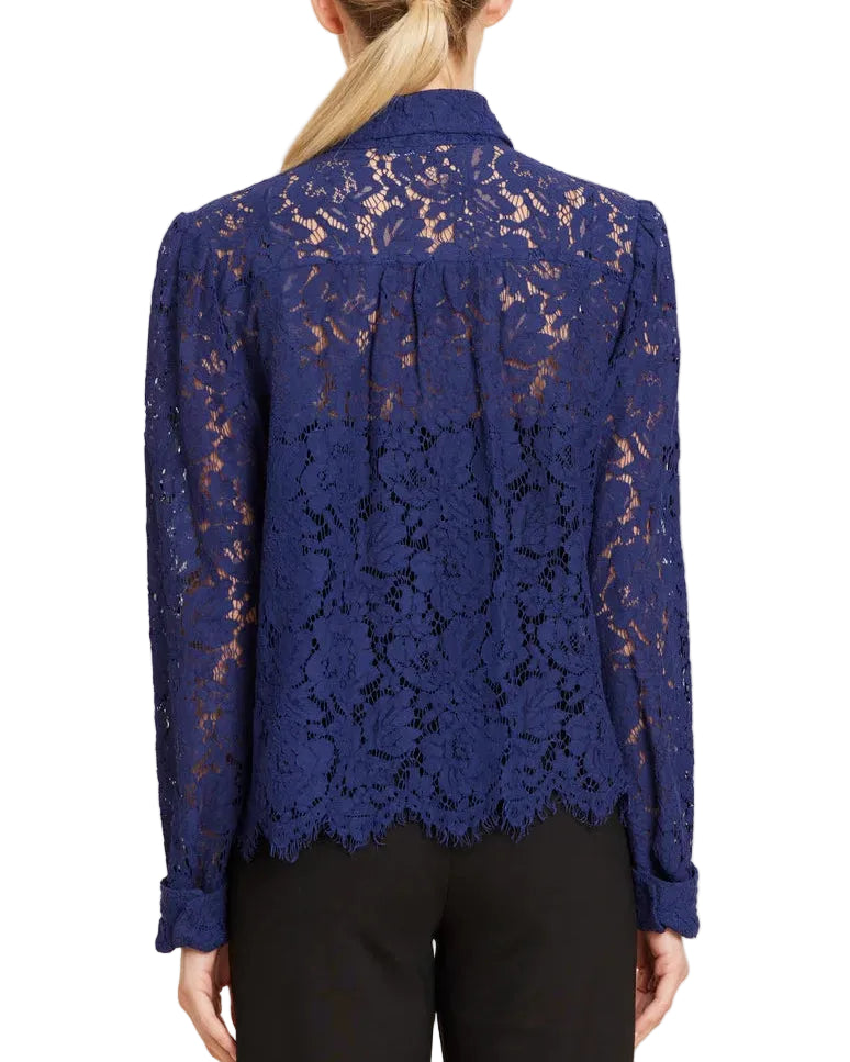 Dolce Cabo Lace Pearl Button Top - Blue - Gabrielle's Biloxi
