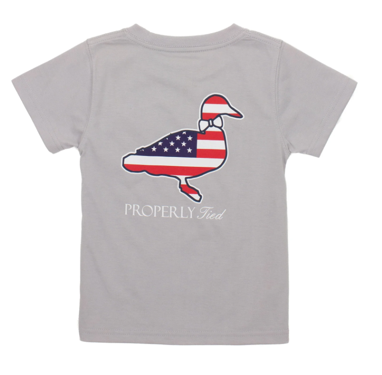 Properly Tied Boys Americana Logo SS - Ice Grey - Gabrielle's Biloxi
