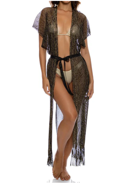 Luli Fama Finge Long Caftan - Black Gold - Gabrielle's Biloxi