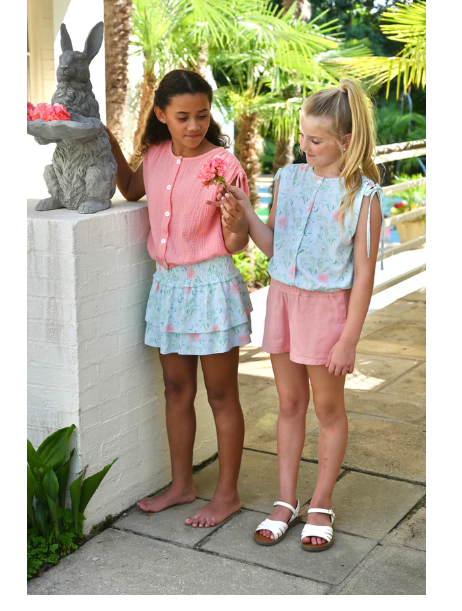 Girls Maggie Top - Coral Gauze - Gabrielle's Biloxi