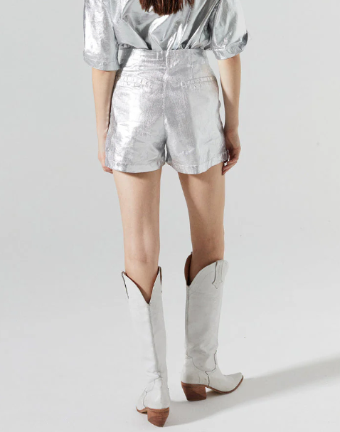 Lanhtropy Frida Metallic Linen Shorts - Silver - Gabrielle's Biloxi