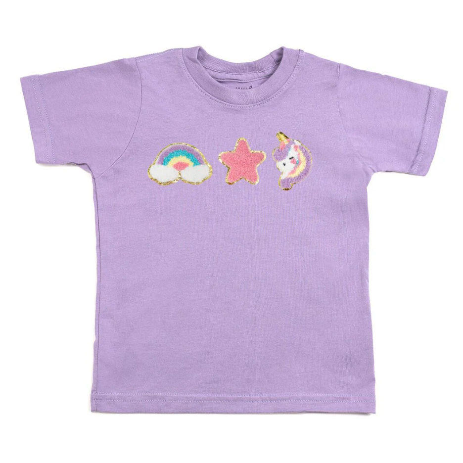 Sweet Wink Unicorn Doodle Patch Short Sleeve T-Shirt - Lavender - Gabrielle's Biloxi