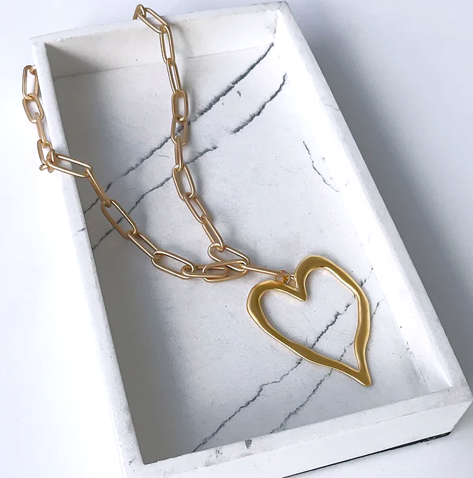 Paperclip with Heart Necklace - 18" Gold Heart - Gabrielle's Biloxi