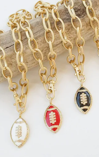 Etched Chain Necklace with Enamel Football - White - Gabrielle's Biloxi