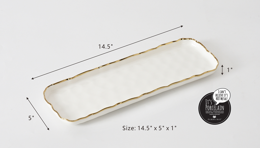 Pampa Bay Small Rectangular Tray - White and Gold - Gabrielle's Biloxi