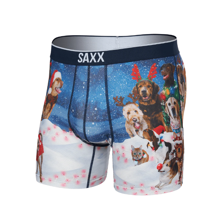 Saxx Volt Breathable Mesh Boxer Brief - Dogs of Saxxmas Blue - Gabrielle's Biloxi